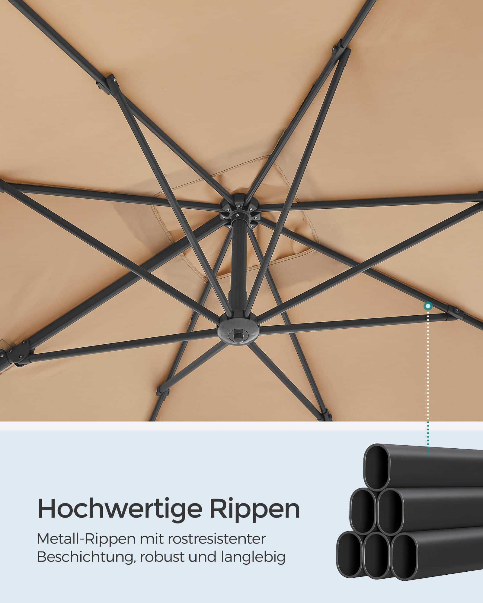 Sonnenschirm mit Kurbel und Kreuzfuß kamelbraun