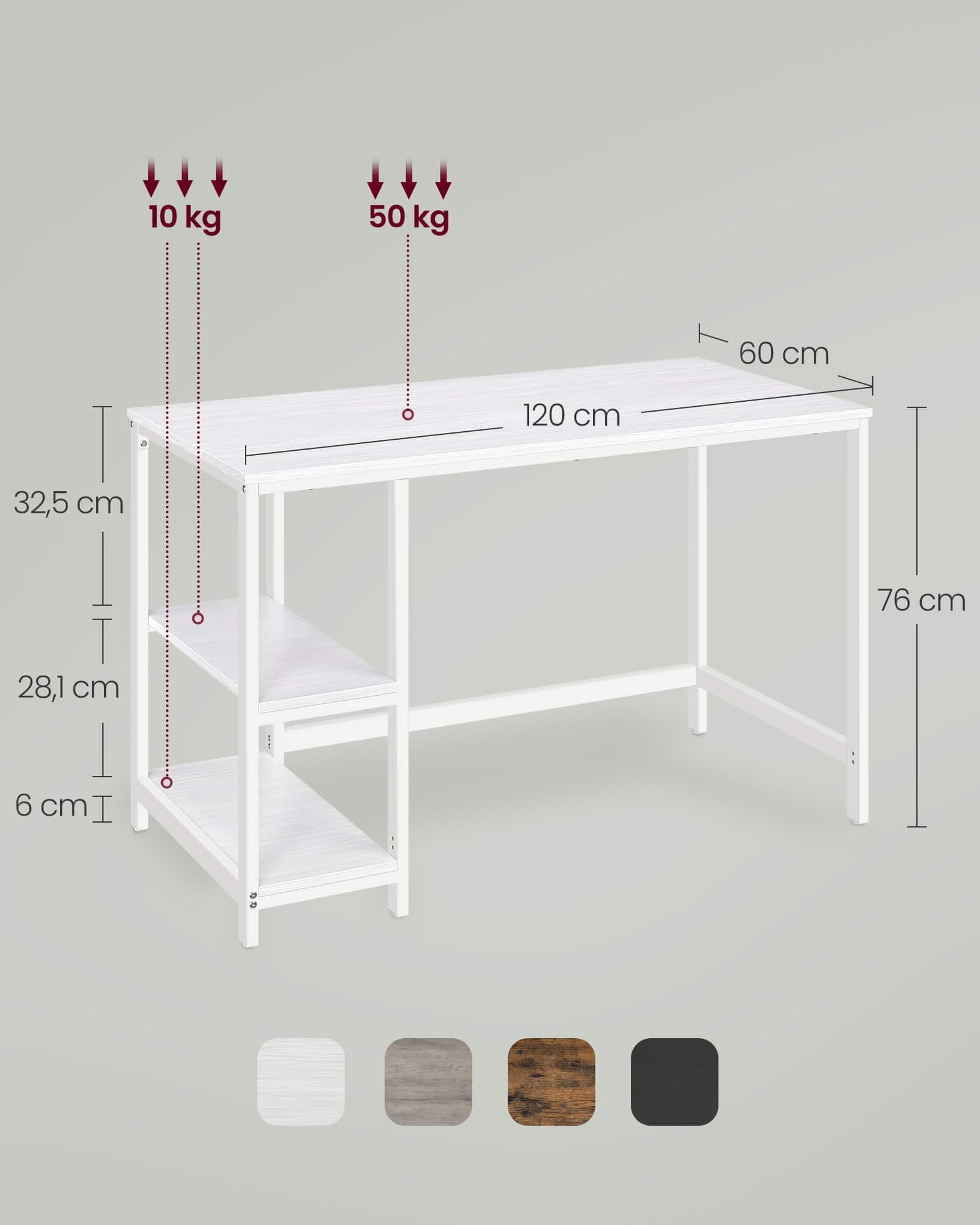 Schreibtisch mit 2 Ablagen modern ahornweiß-LWD047W44 Schreibtisch mit 2 Ablagen modern ahornweiß-LWD047W44