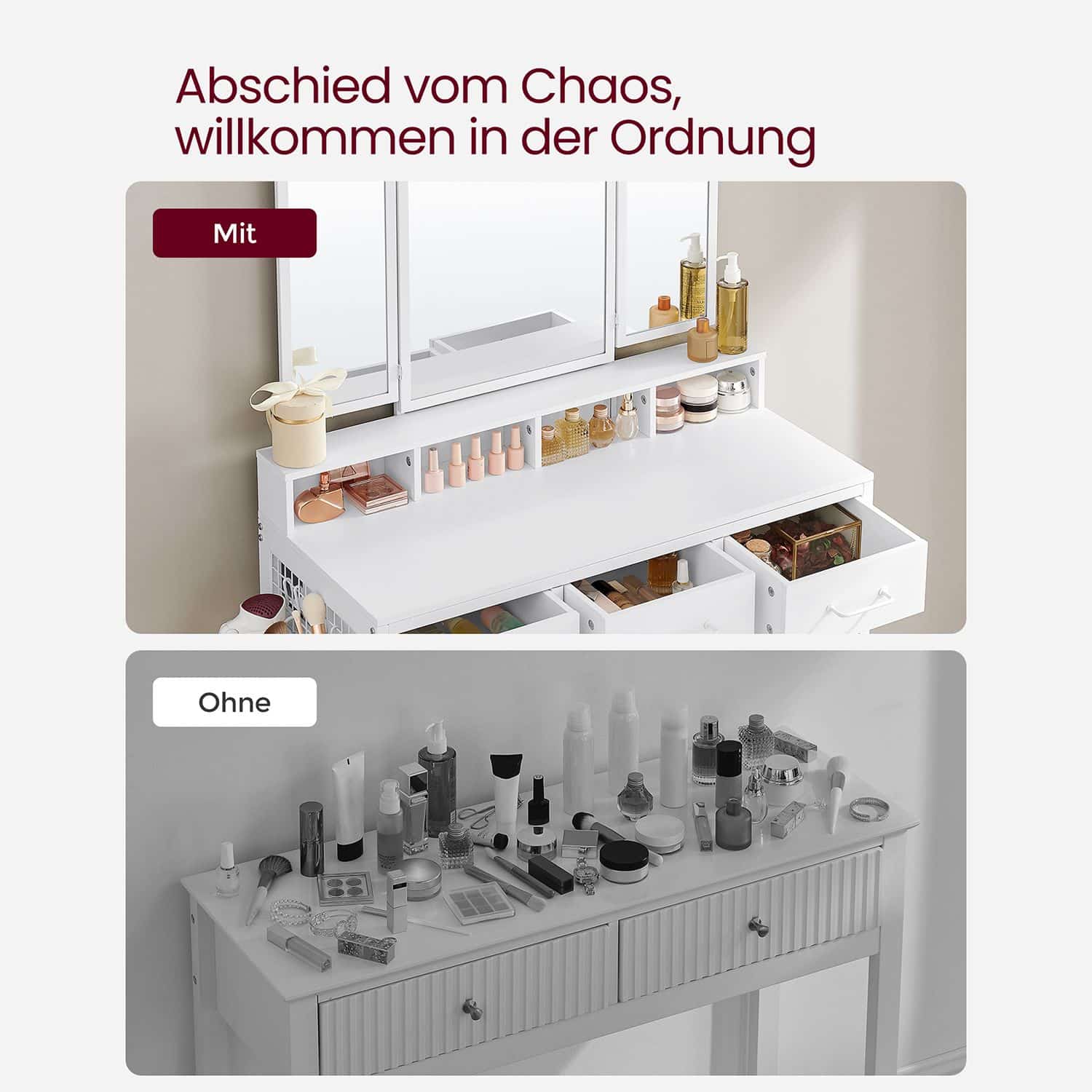 Schminktisch mit Spiegel und Hocker-B34RVT004W14 Schminktisch mit Spiegel und Hocker-B34RVT004W14