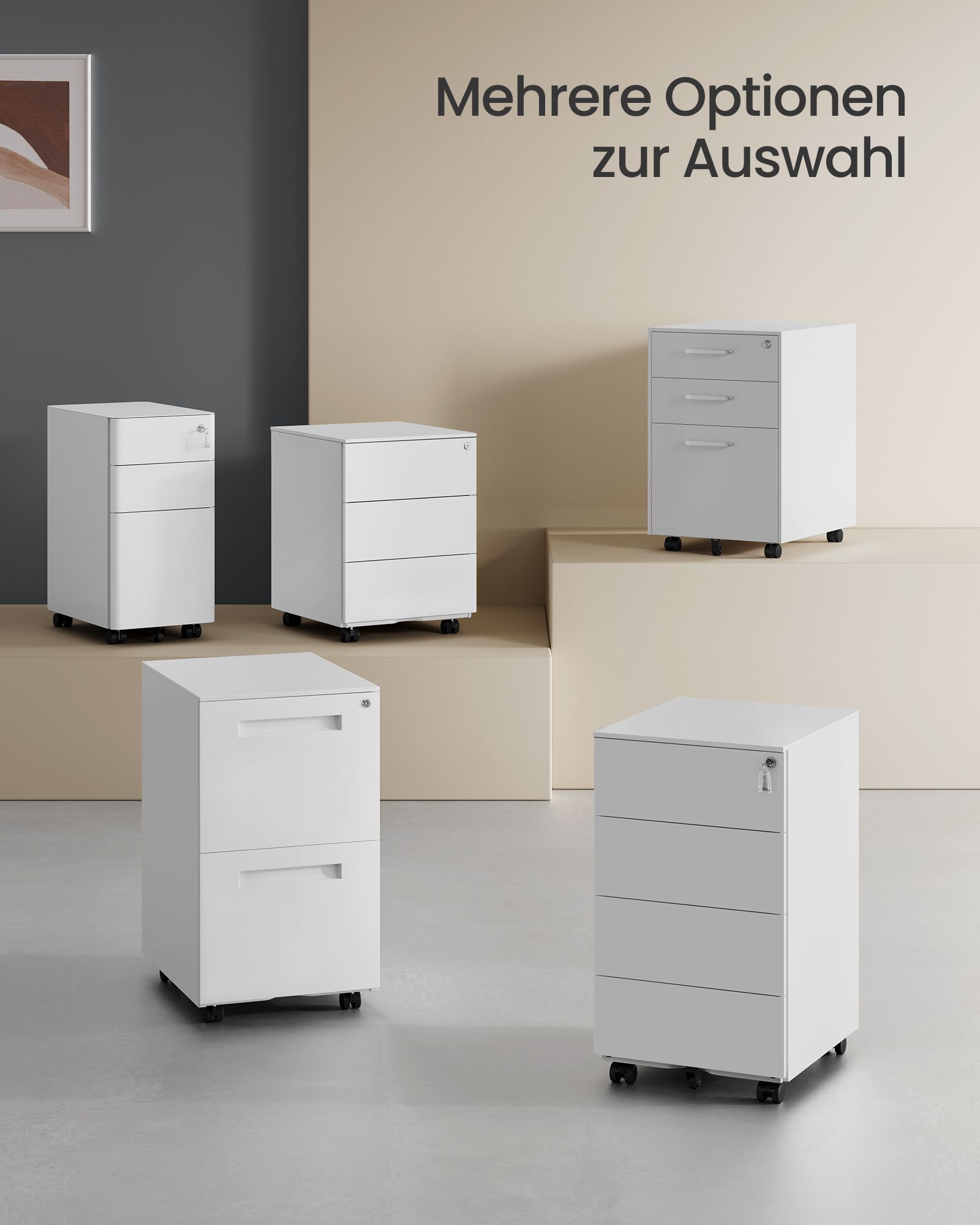 Rollcontainer mit 4 Schubladen und Rädern wolkenweiß Rollcontainer mit 4 Schubladen und Rädern wolkenweiß