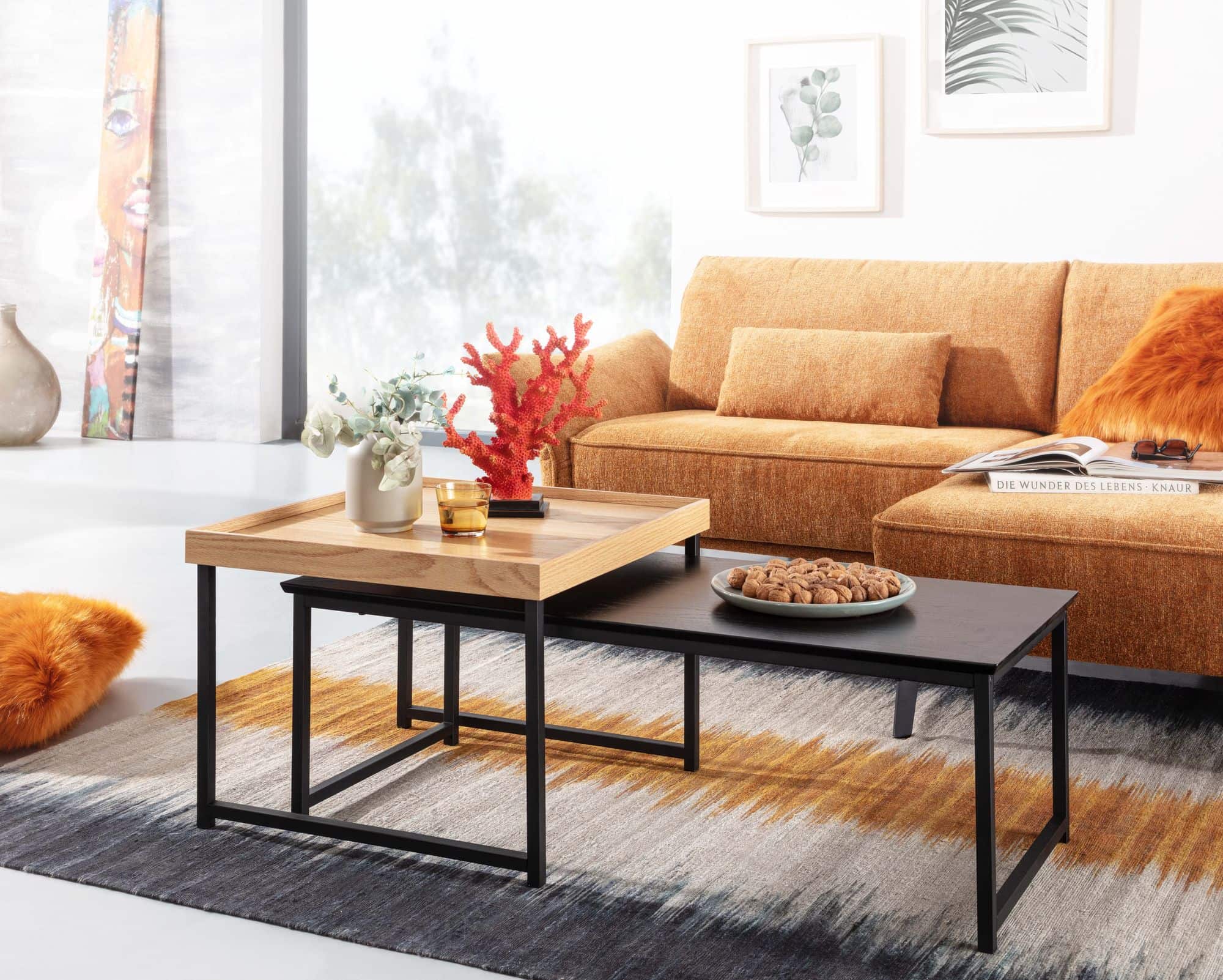 64454-Wohnling-2er-Set-Couchtisch-Eiche-WL6-501-WL6-501_5 Couchtisch 2er Set Holz / Metall Sofatisch Eckig Eiche Schwarz Modern