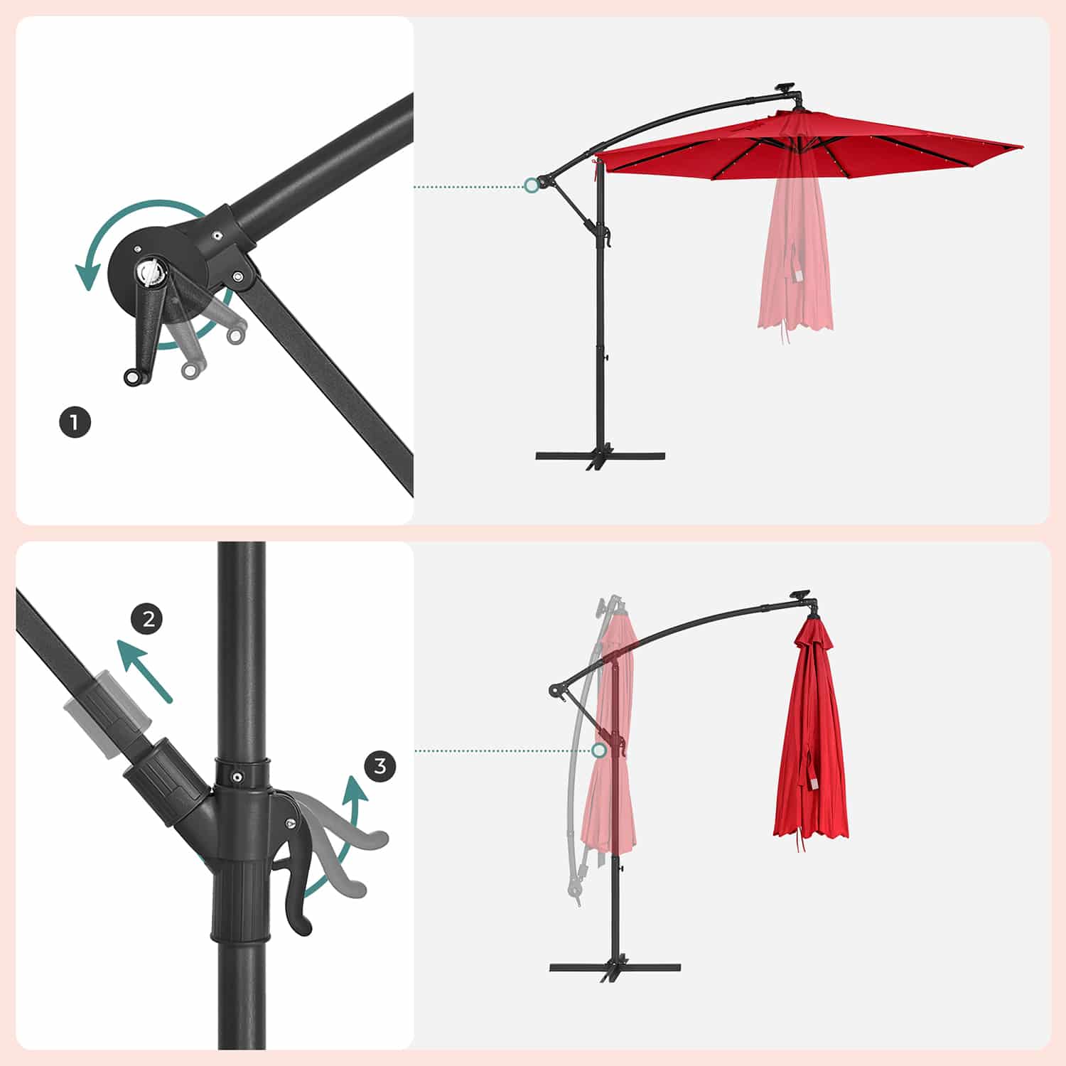 Sonnenschirm mit LED-Solar-Beleuchtung und Kurbel Sonnenschirm mit LED-Solar-Beleuchtung und Kurbel