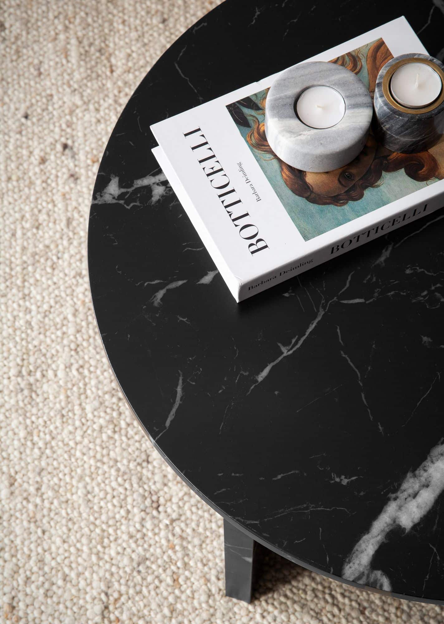 Couchtisch 60x60x33 cm Schwarz Sofatisch in Marmor-Optik Modern