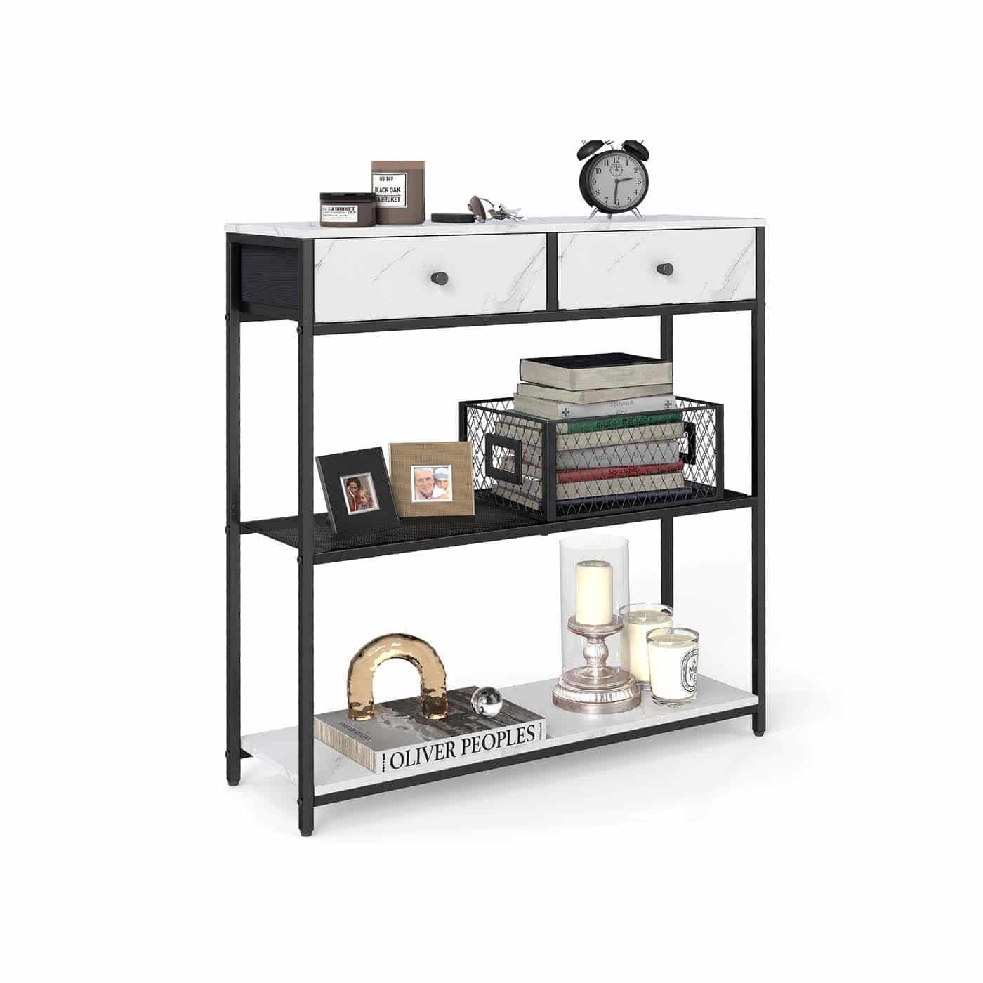 Schmaler Konsolentisch mit zwei Stoffschubladen