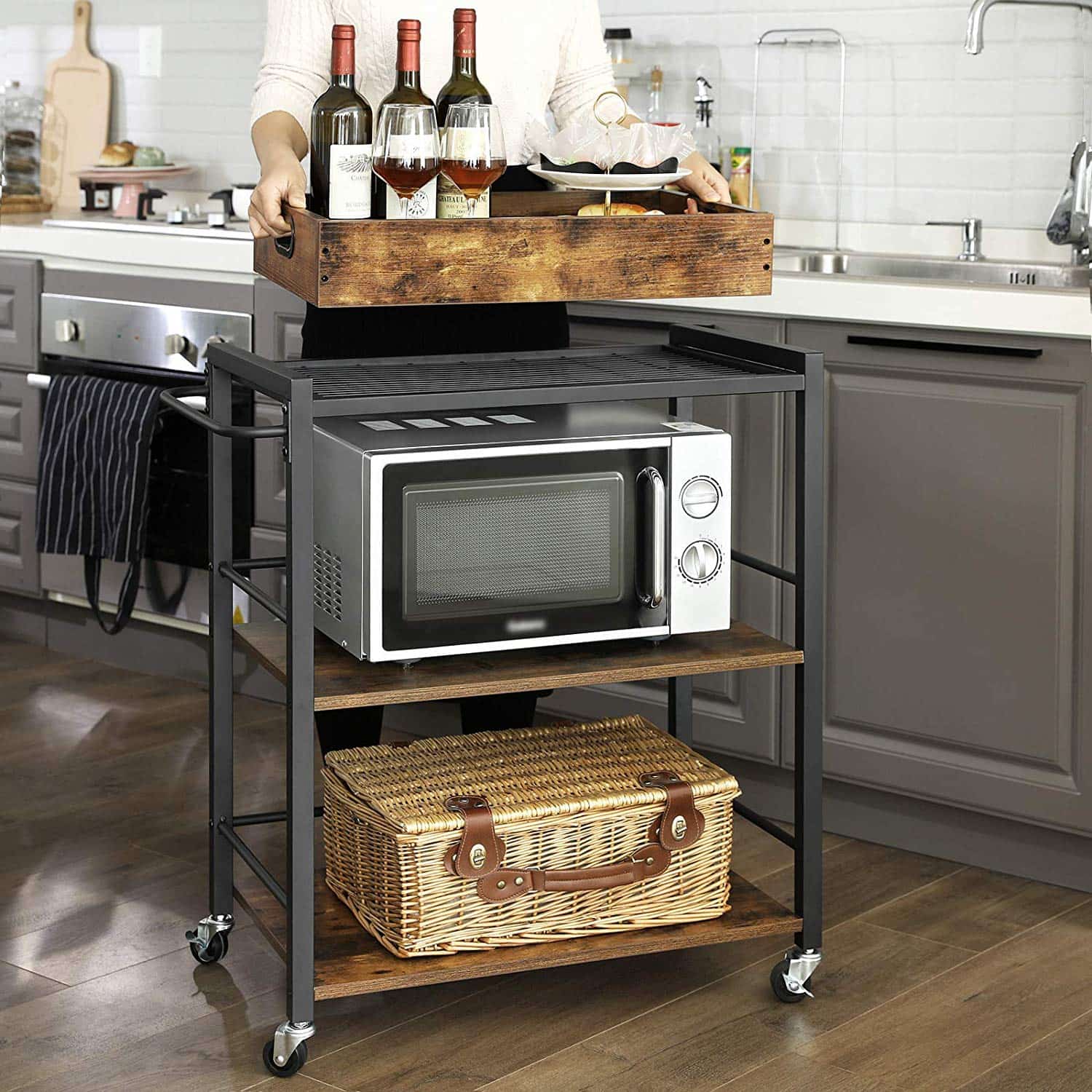 Universal-Casters-Kitchen-Cart-LRC72X-3UR4iBhD7N3X6A Küchenwagen mit Tablett Vintagebraun