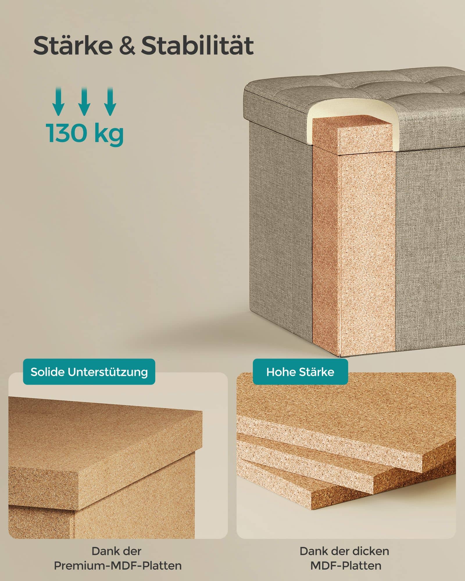 Klappbarer Sitzhocker mit Stauraum 30 x 30 cm kamelbraun Klappbarer Sitzhocker mit Stauraum 30 x 30 cm kamelbraun