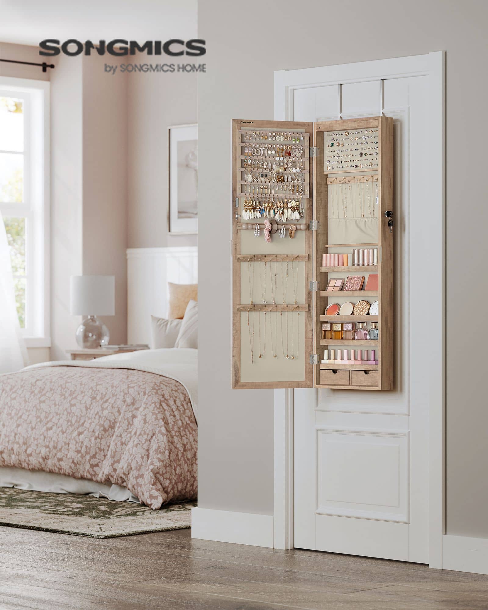 Schmuckschrank 120 cm hoch mit beleuchtetem Innenspiegel eichenbraun Schmuckschrank 120 cm hoch mit beleuchtetem Innenspiegel eichenbraun
