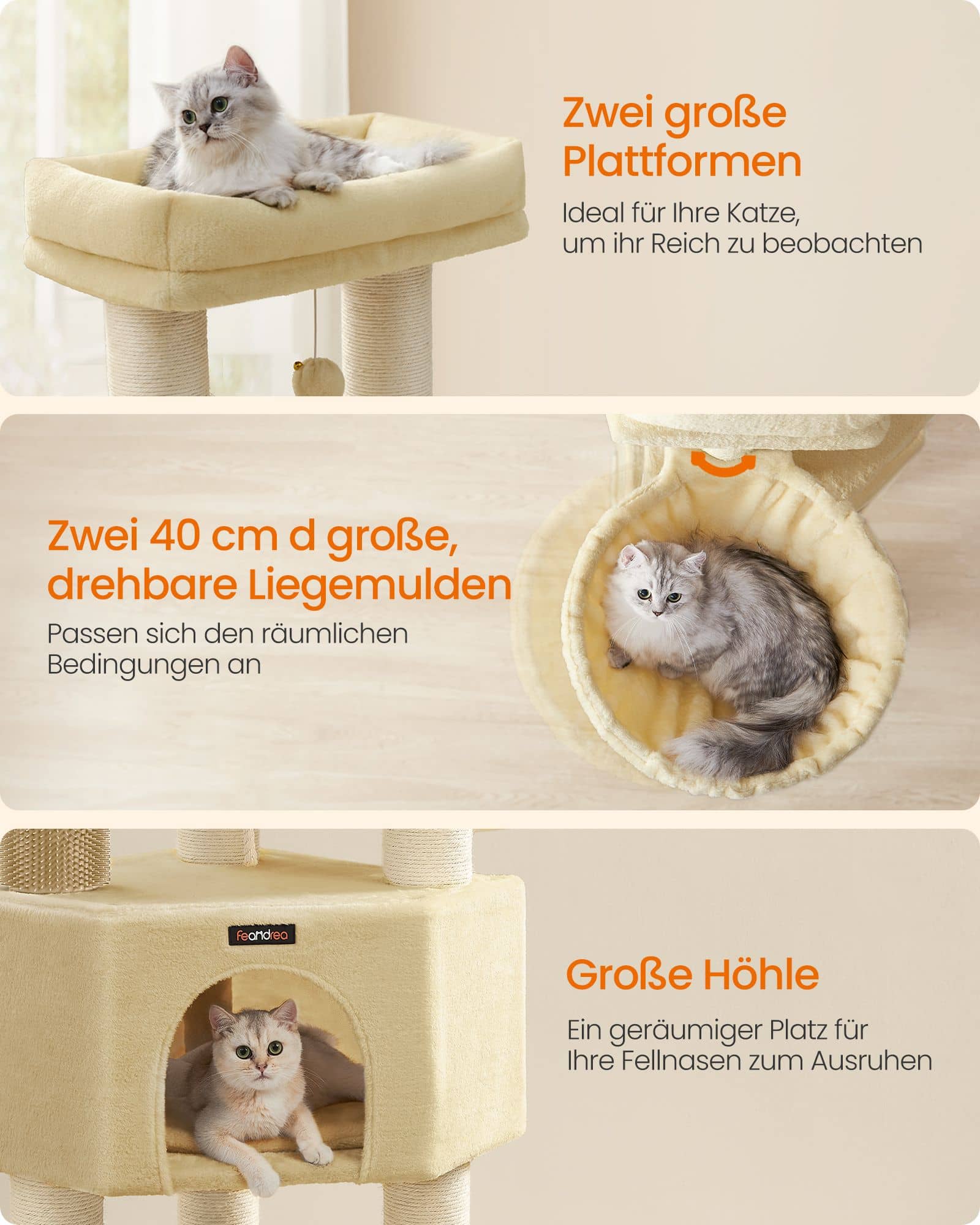 Kratzbaum mit Plattformen 50 x 50 x 160 cm sandbeige-beige Kratzbaum mit Plattformen 50 x 50 x 160 cm sandbeige-beige