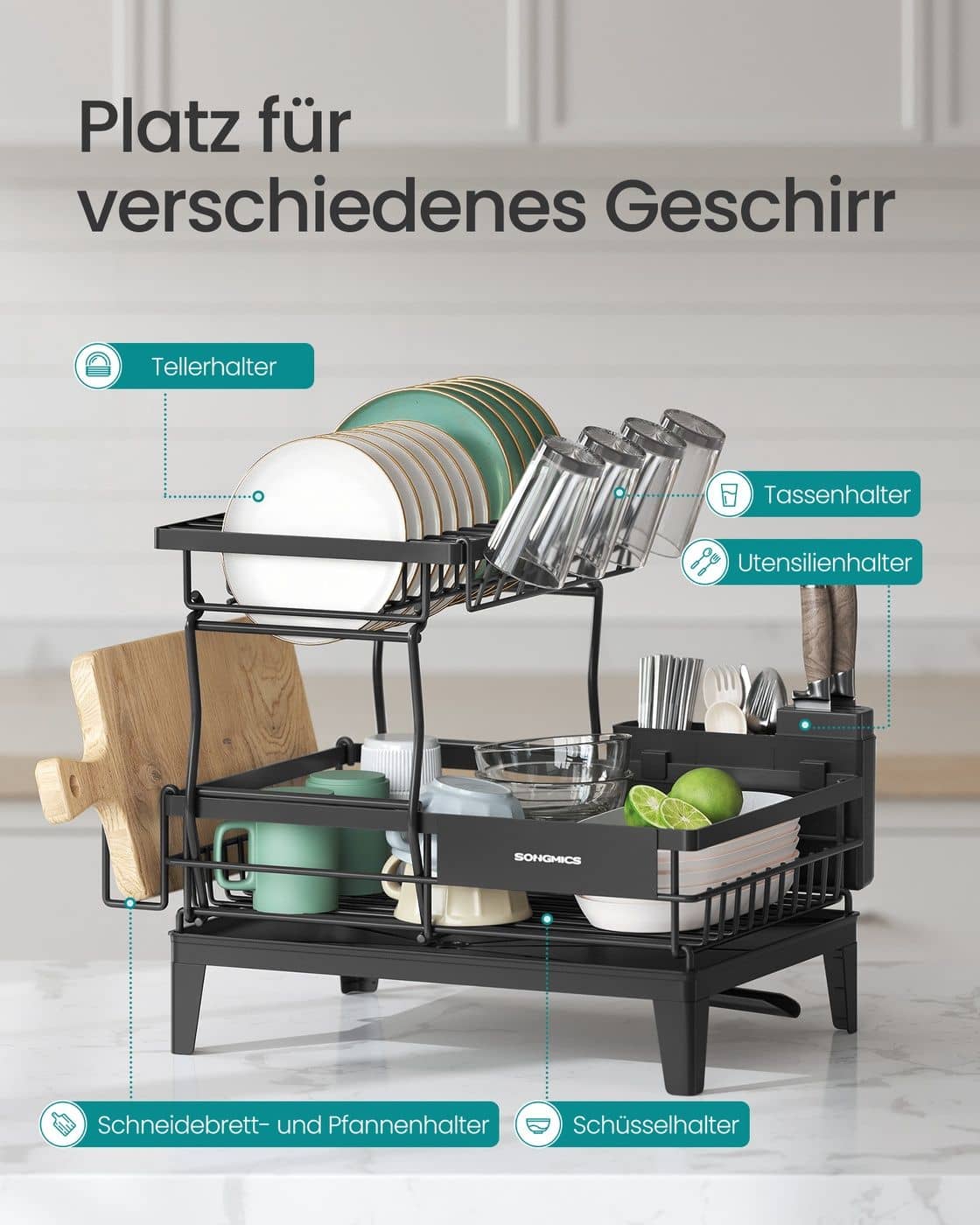 Geschirrabtropfständer mit zwei Ebenen für