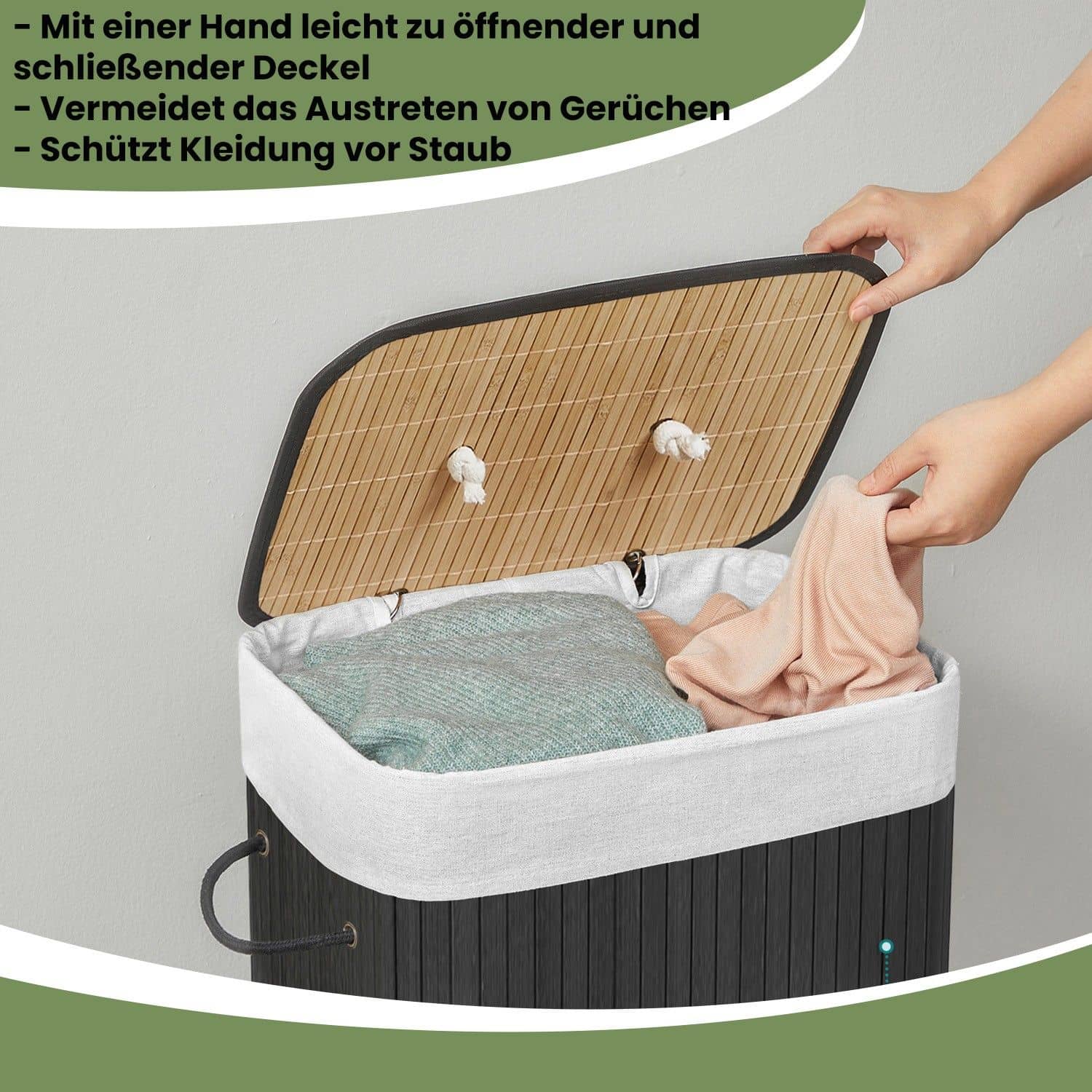 Wäschekorb mit Deckel, 72 L, Wäschesammler aus Bambus Wäschekorb mit Deckel, 72 L, Wäschesammler aus Bambus
