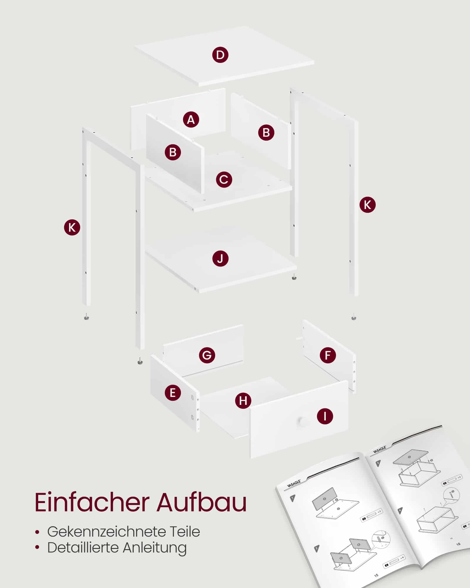 Nachtkommode mit Stahlrahmen und einfachem Aufbau Nachtkommode mit Stahlrahmen und einfachem Aufbau