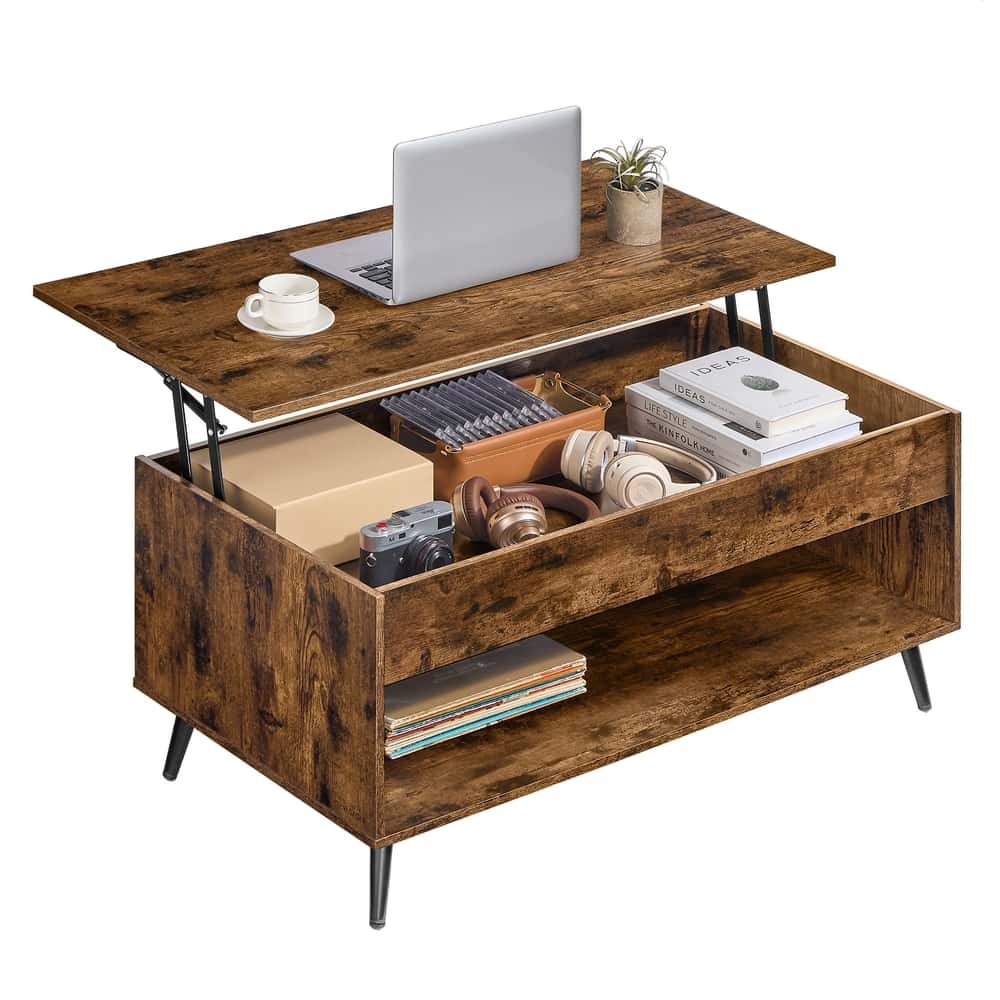 Couchtisch mit verstellbarer Platte und verstecktem Fach vintagebraun-Mattschwarz Couchtisch mit verstellbarer Platte und verstecktem Fach vintagebraun-Mattschwarz