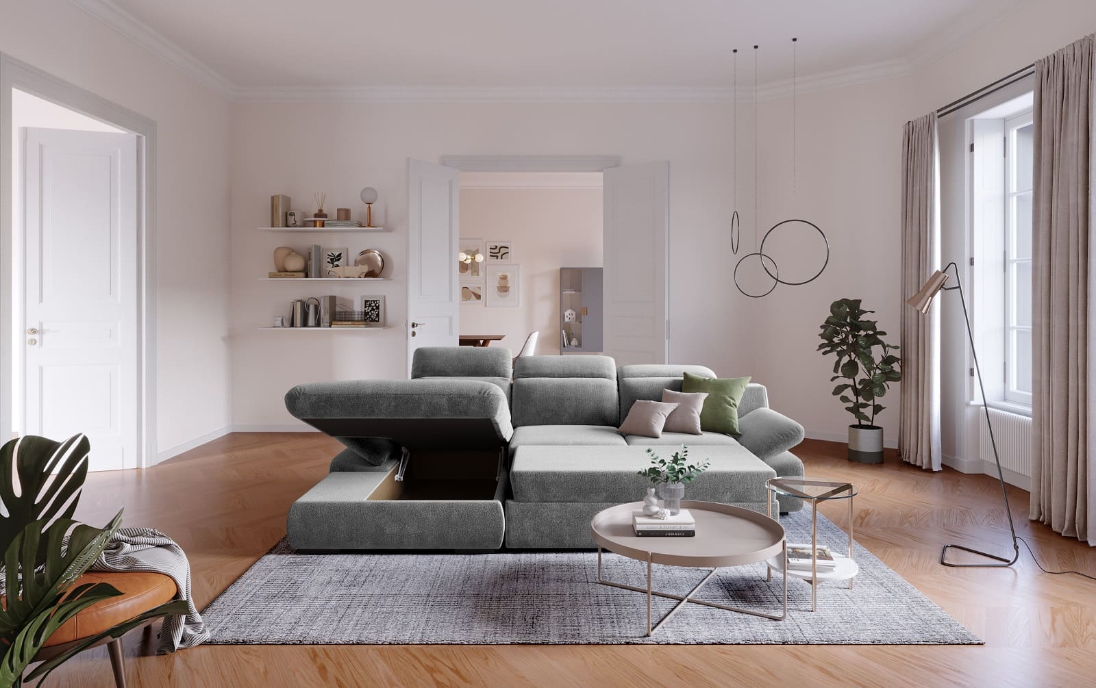 Lorena Ecksofa mit Schlaffunktion und Bettkasten - steel - Cotta