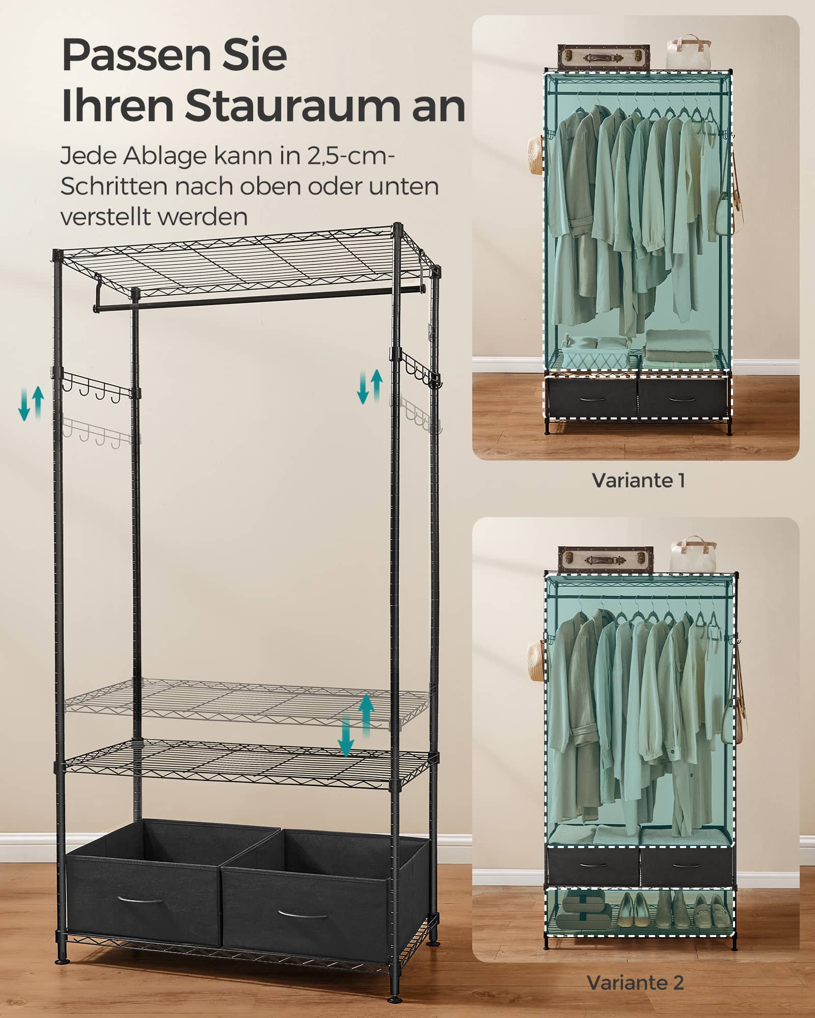 Kleiderständer mit 2 Schubladen tintenschwarz Kleiderständer mit 2 Schubladen tintenschwarz