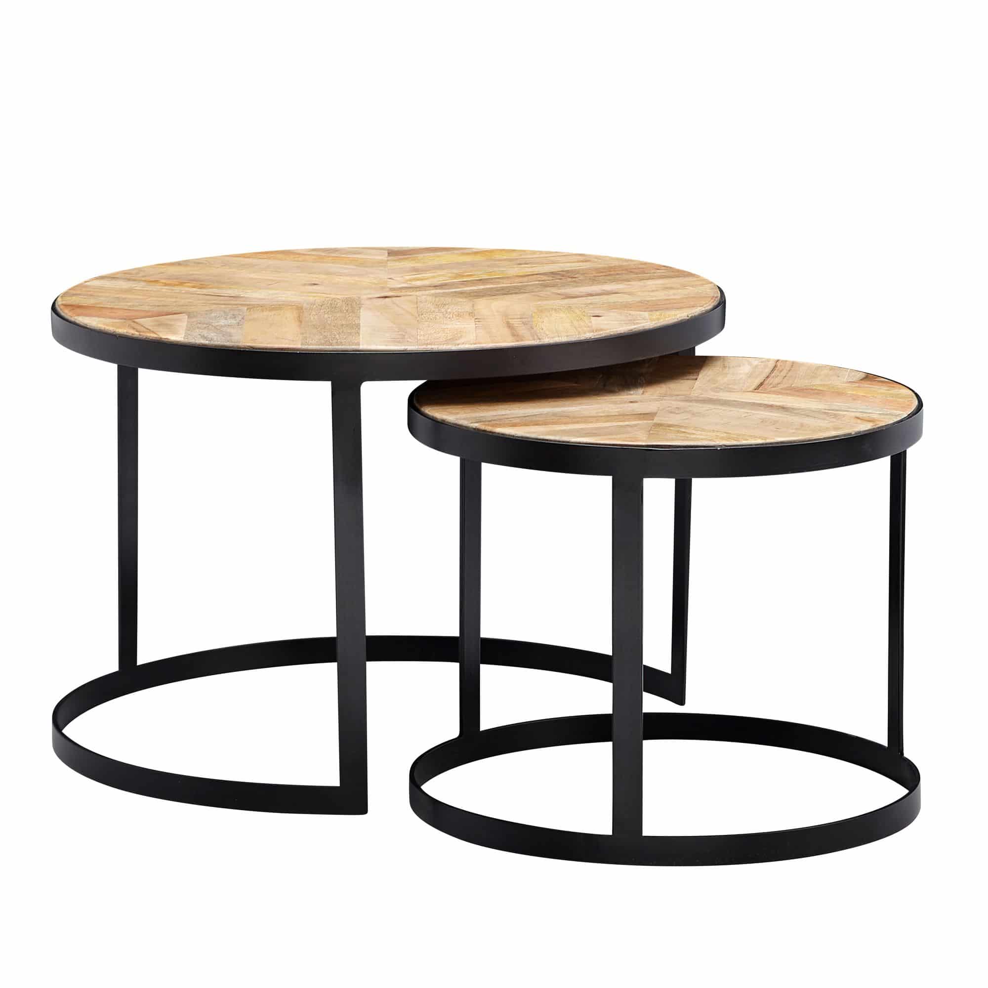 Couchtisch 2er Set Massivholz / Metall Wohnzimmertisch Industrial Rund Couchtisch 2er Set Massivholz / Metall Wohnzimmertisch Industrial Rund