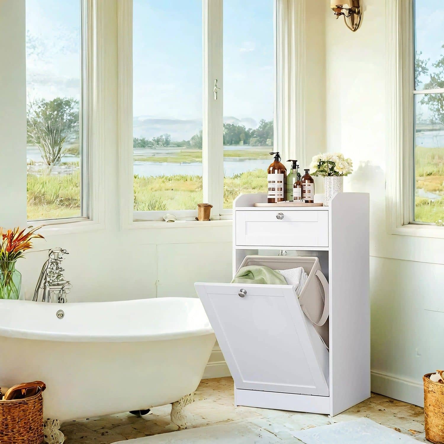 Badezimmerschrank mit Wäschekorb 40 x 40 x 80,2 cm Badezimmerschrank mit Wäschekorb 40 x 40 x 80,2 cm