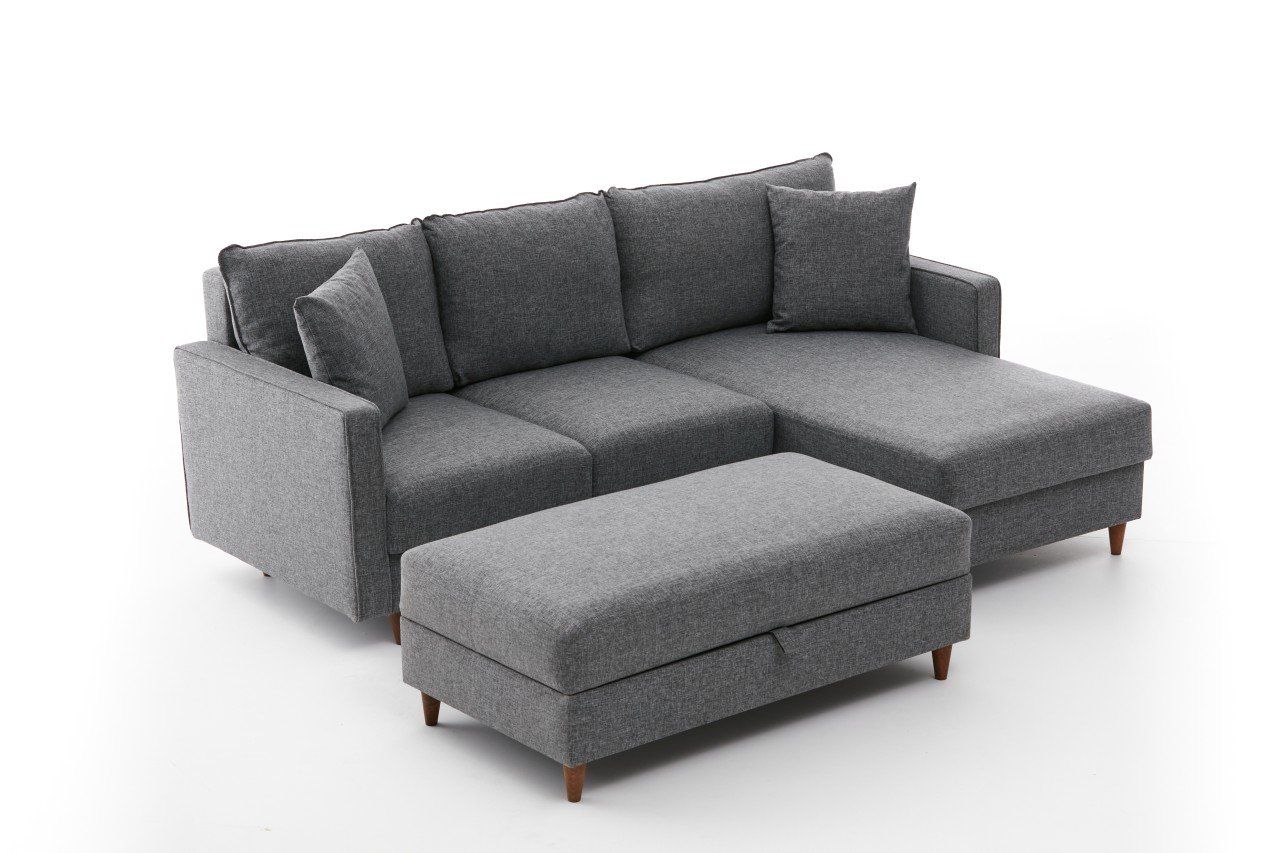 Ecksofa Eva – Skandinavischer Stil inkl. Hocker
