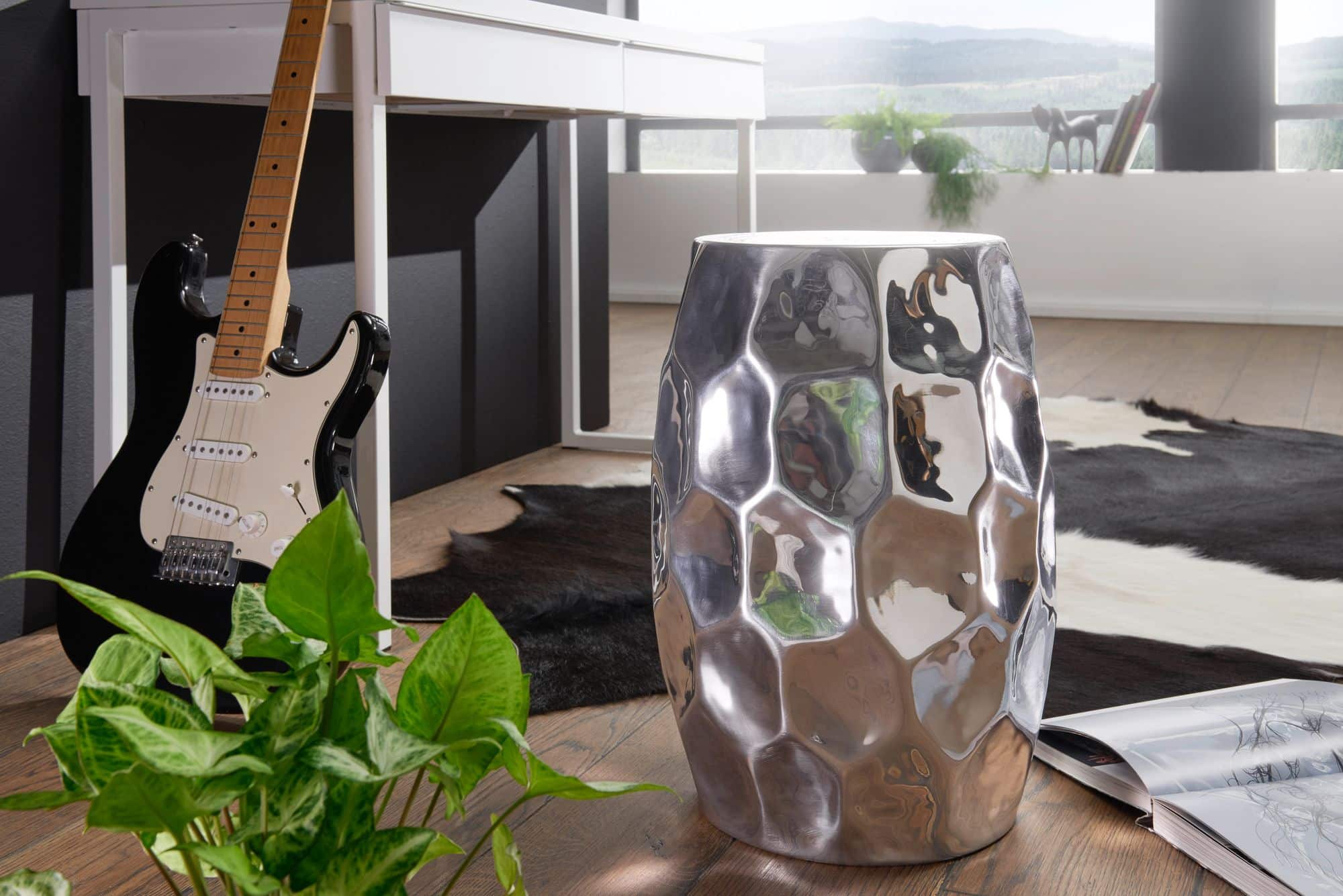 46284-WOHNLING-Sitzhocker-30x30x46-cm-Aluminium-S_1 Beistelltisch 30x47x30cm Aluminium Silber Dekotisch orientalisch rund