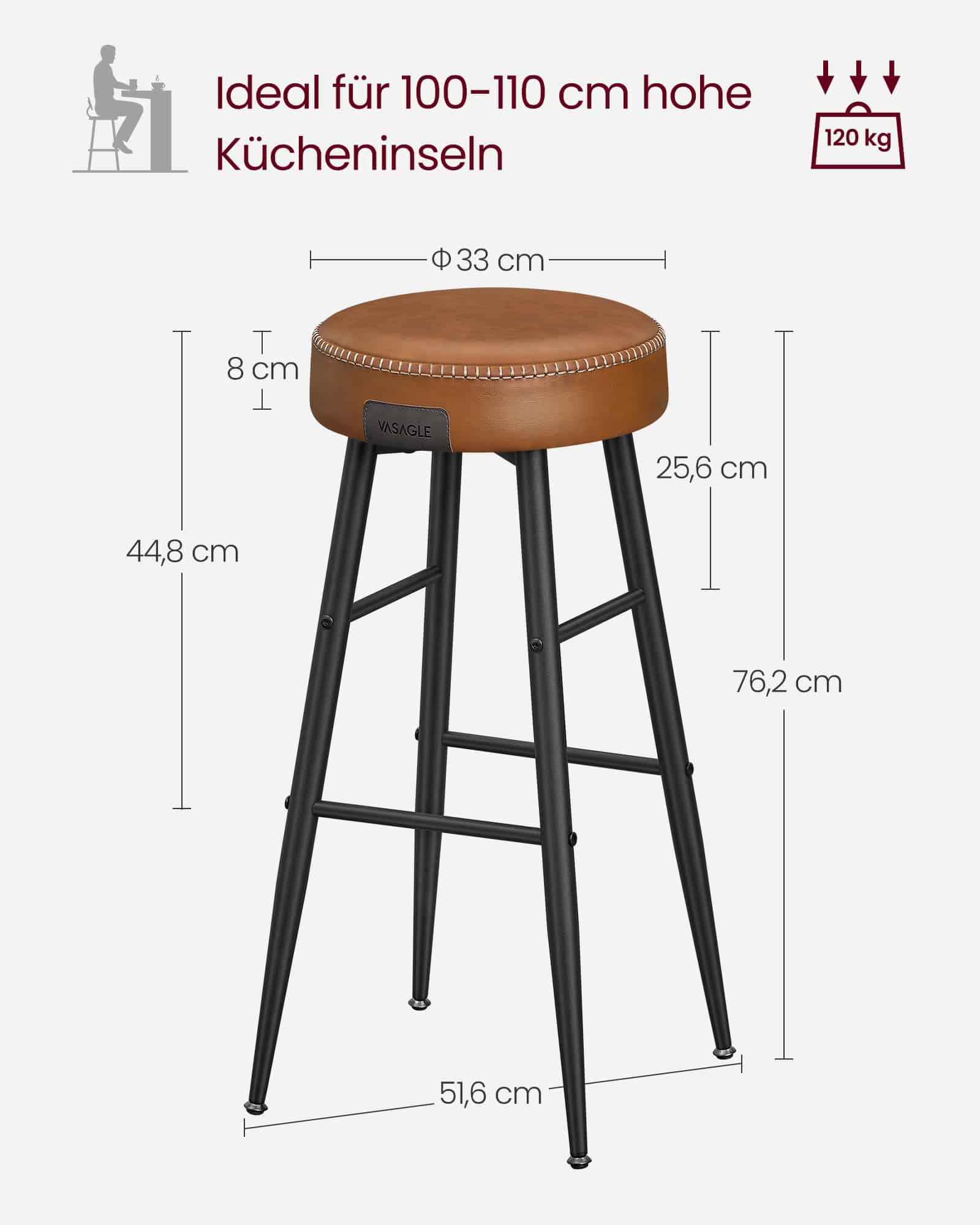 EKHO Kollektion - Barhocker 2er Set Kunstleder karamellbraun