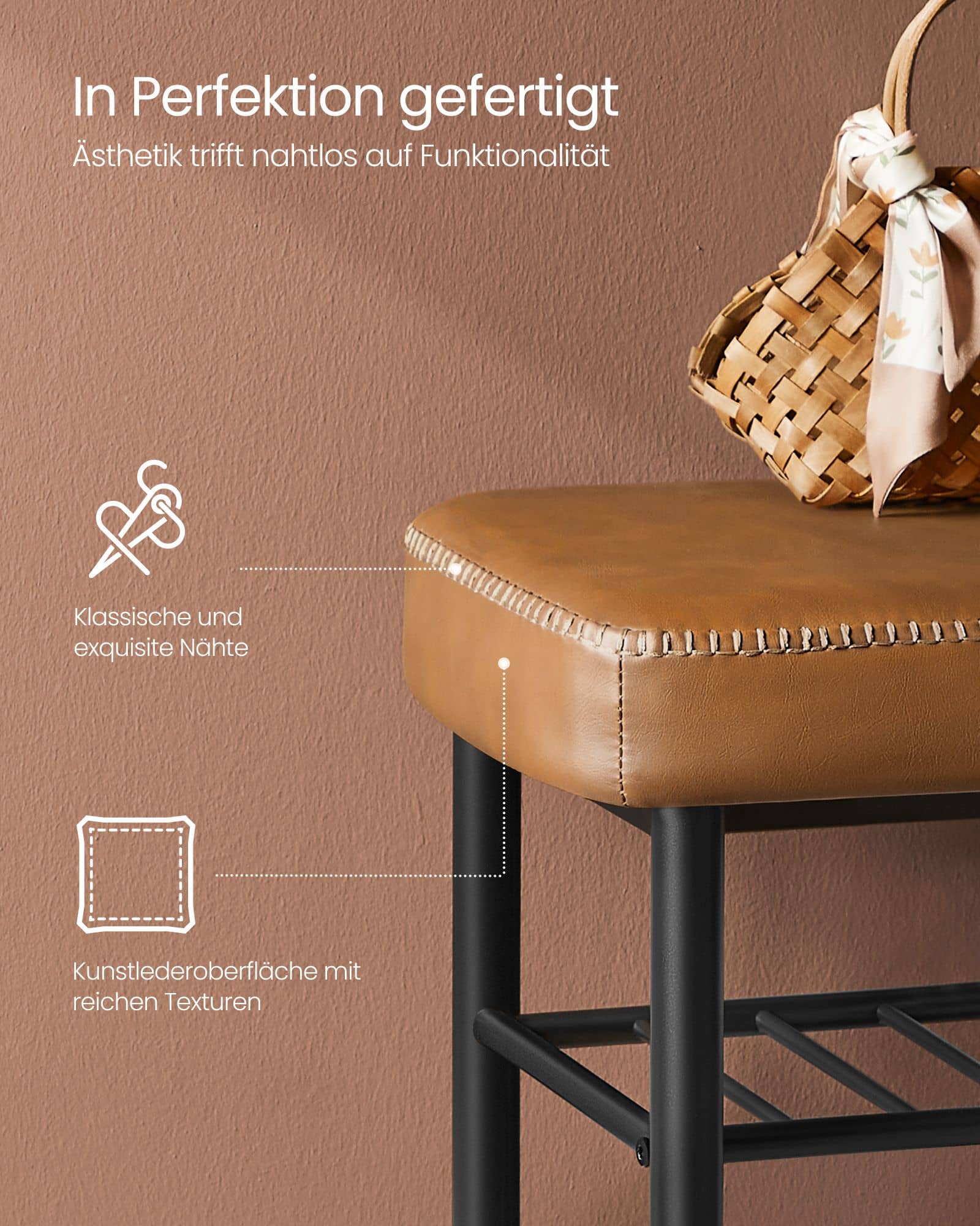 EKHO Kollektion Schuhbank mit Nähten 30 x 100 x 50 cm karamellbraun