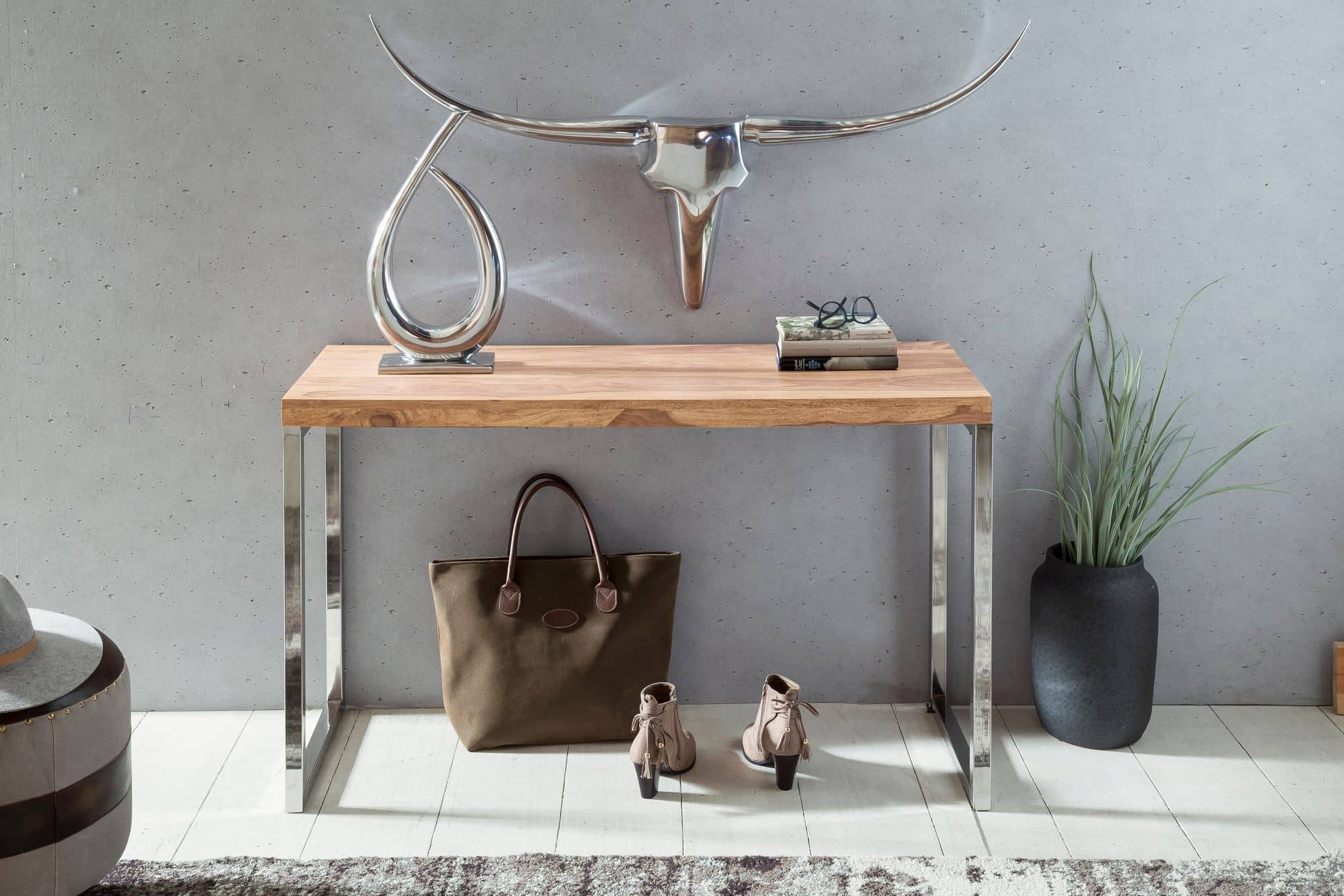 38395-WOHNLING-Konsolentisch-GUNA-Massivholz-Akaz_3 Konsolentisch GUNA Massivholz Akazie Konsole mit Metallbeinen Schreibtisch 120 x 45 cm Landhaus-Stil Sideboard
