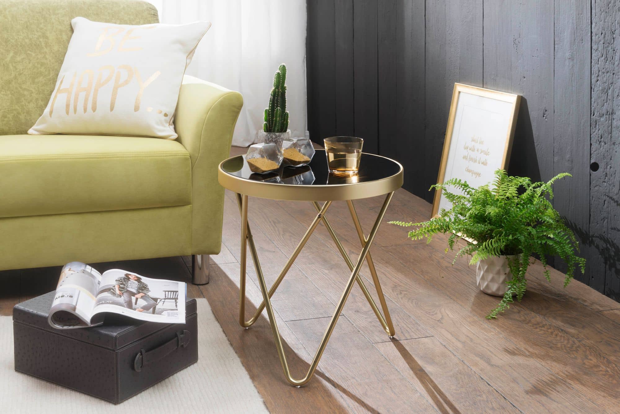 47919-WOHNLING-Beistelltisch-DANA-42-5-cm-Schw_2 Design Beistelltisch PARMA 42x46x42cm Couchtisch Rund Schwarz/Matt Gold