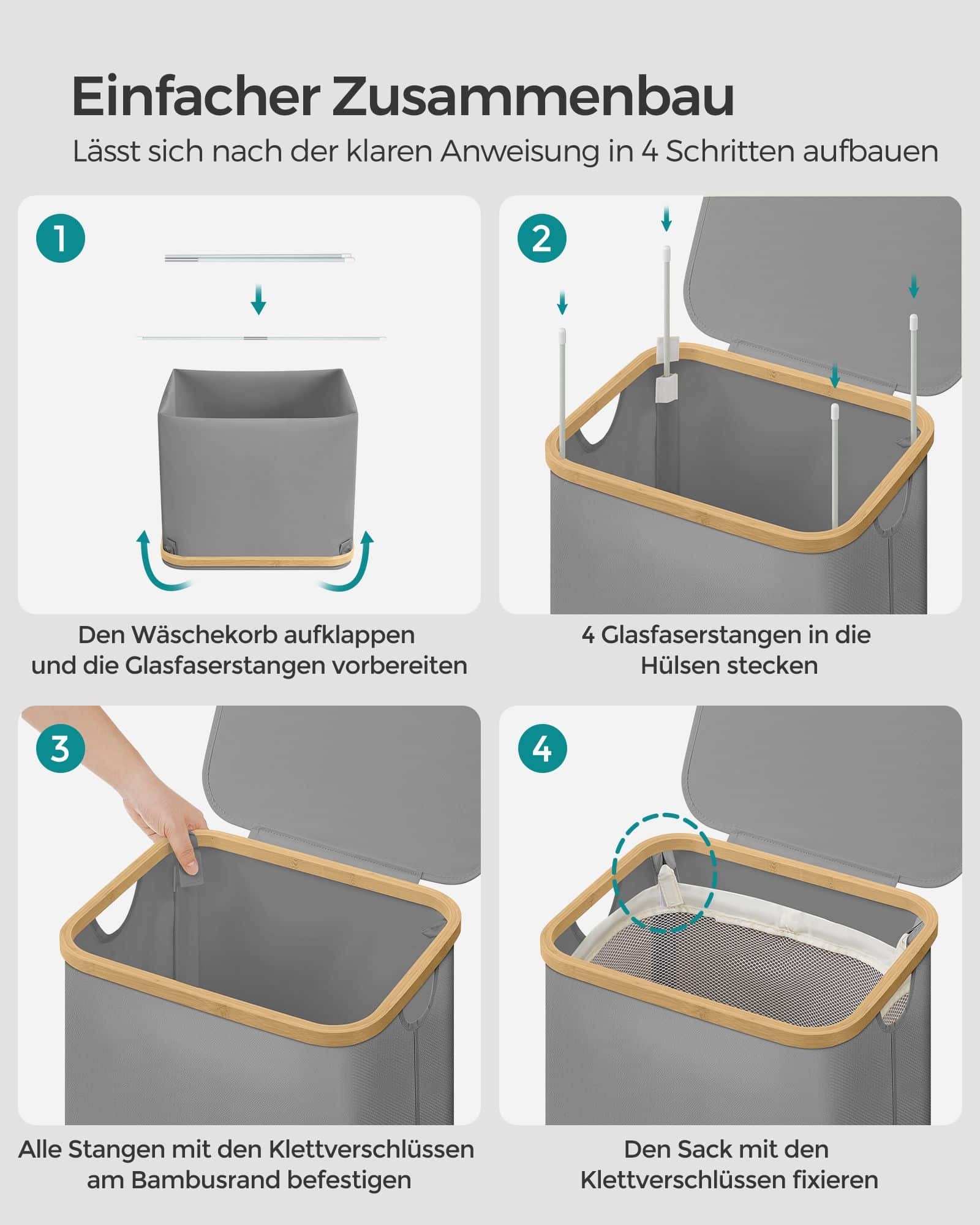 Wäschekorb 90 Liter mit herausnehmbarem Wäschesack taubengrau Wäschekorb 90 Liter mit herausnehmbarem Wäschesack taubengrau