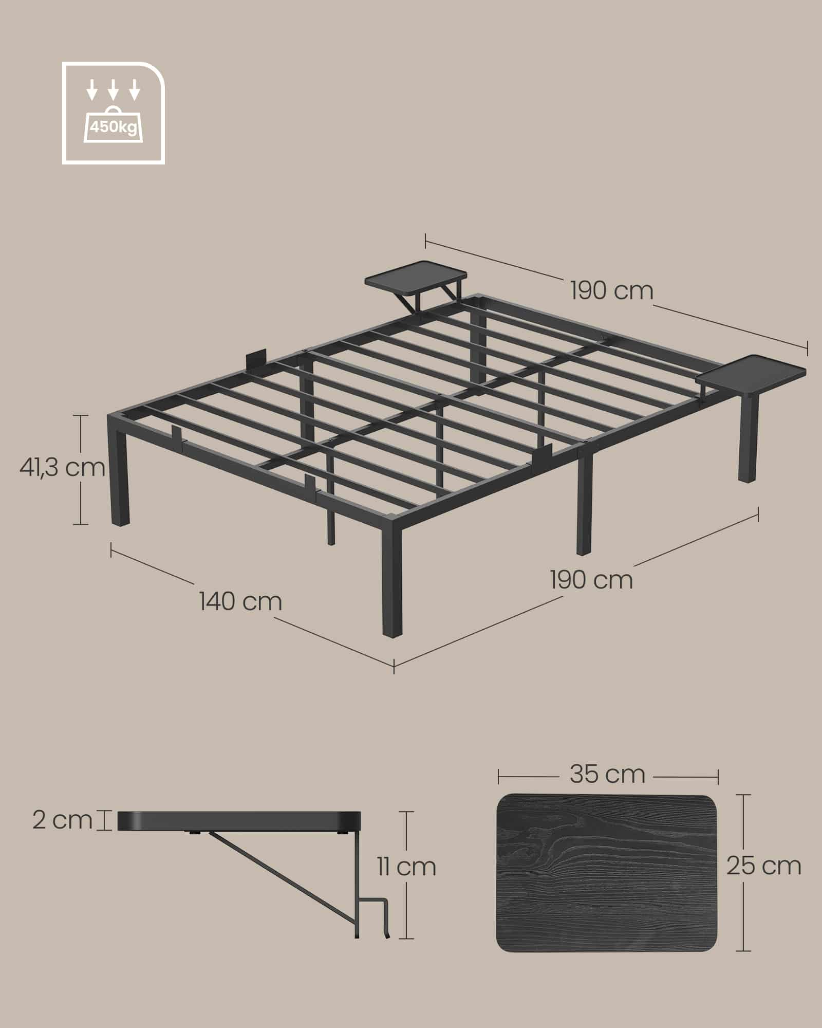 Doppelbettgestell aus Metall für 190 x 140 cm Matratze Doppelbettgestell aus Metall für 190 x 140 cm Matratze