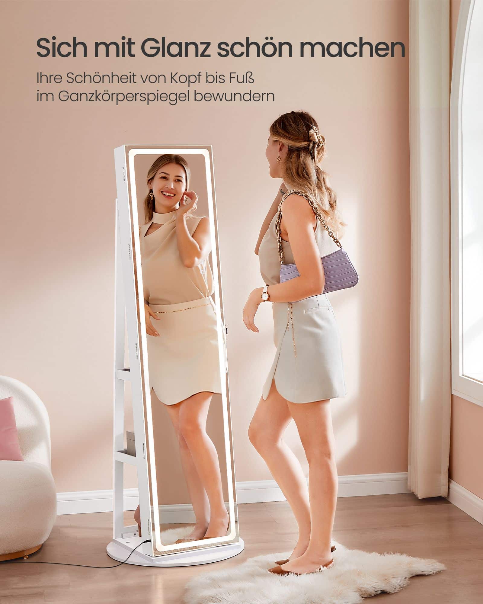 Schmuckschrank mit LED-Beleuchtung und Spiegel wolkenweiß Schmuckschrank mit LED-Beleuchtung und Spiegel wolkenweiß