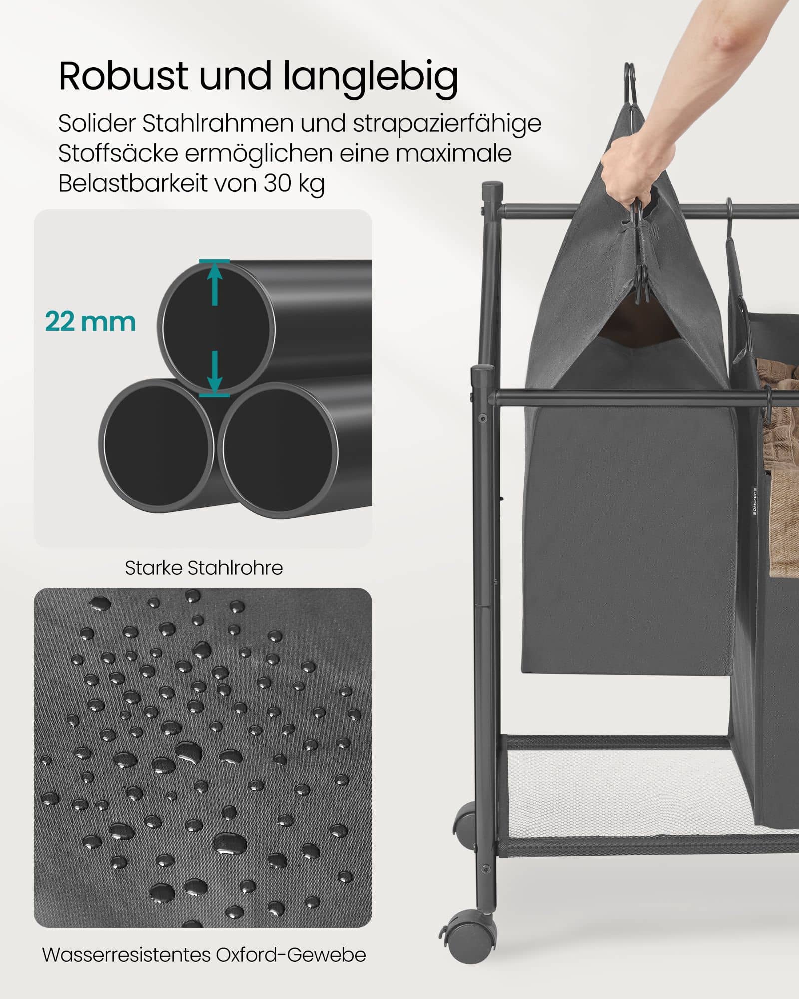 Wäschekorb mit Rollen 3 x 45 L schiefergrau Wäschekorb mit Rollen 3 x 45 L schiefergrau