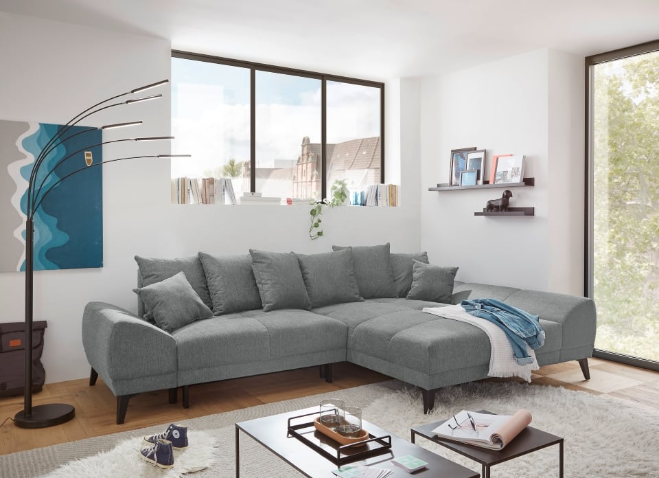 Sofa Scott mit Schlaffunktion und Bettkasten von ED Exciting Design – Beidseitig montierbar, Mikrofaser Flachgewebe, in 5 Farben wählbar