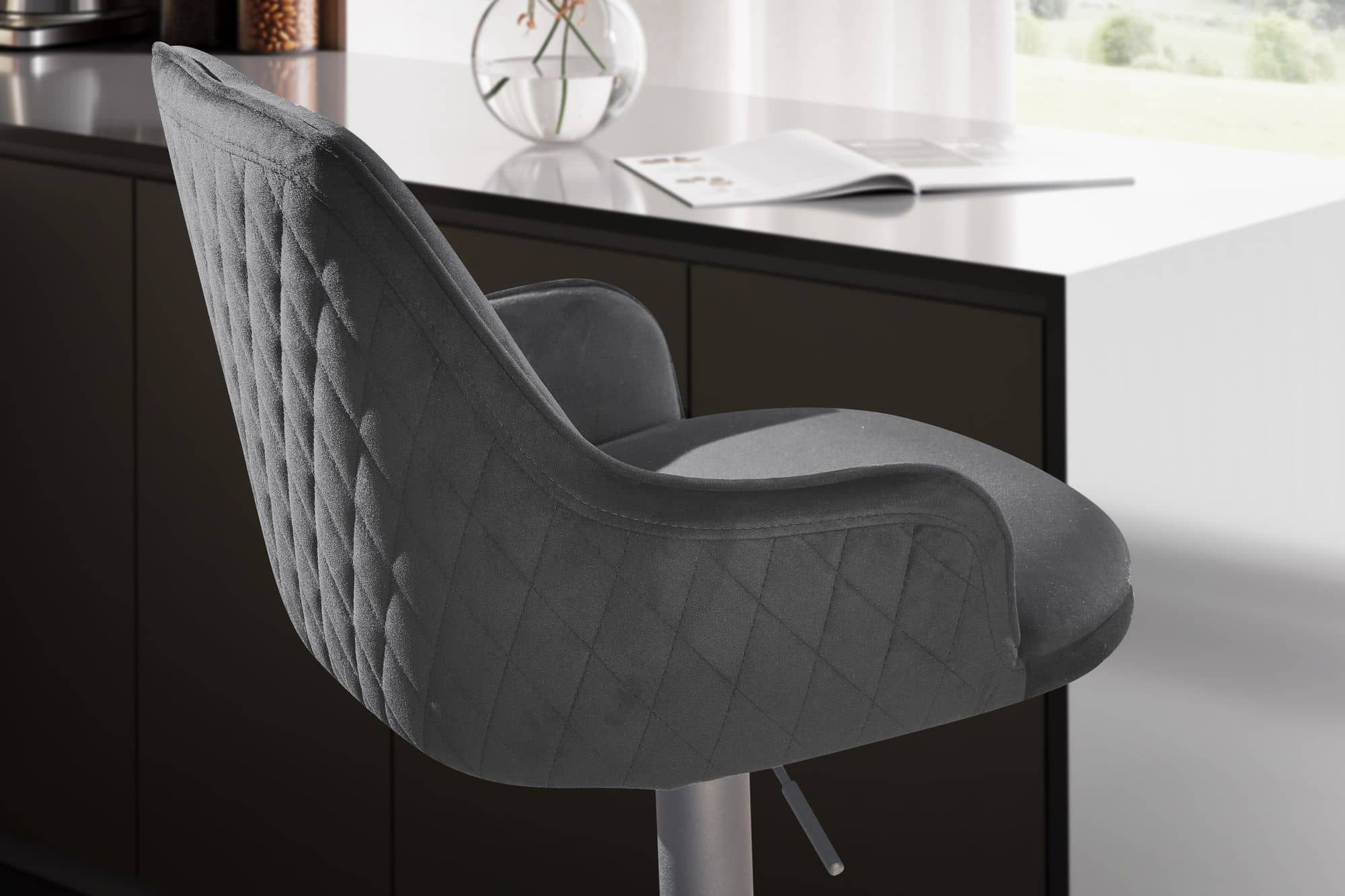 Barhocker Samt Schwarz Hocker mit Lehne 86 - 106 cm