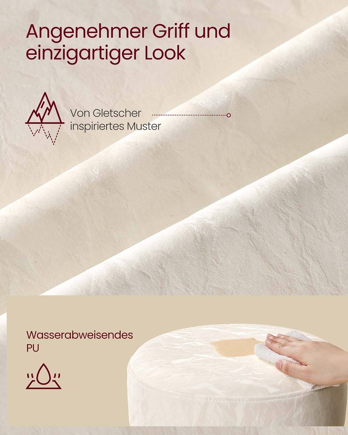 Höhenverstellbarer und 360° drehbarer Schminkhocker cremeweiß Höhenverstellbarer und 360° drehbarer Schminkhocker cremeweiß