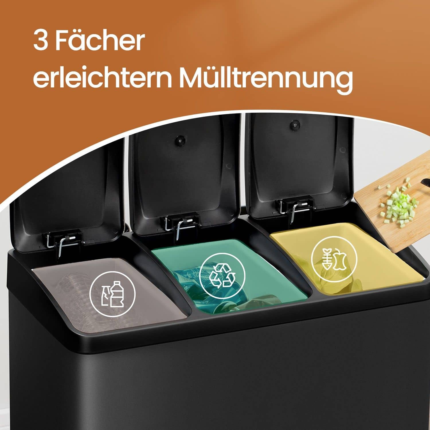 Mülleimer 3 Fächer, Mülltrennsystem Küche, Abfalleimer Mülleimer 3 Fächer, Mülltrennsystem Küche, Abfalleimer