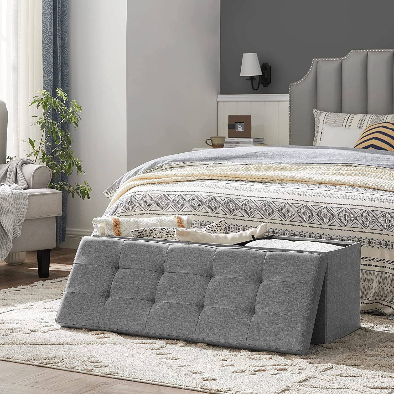 Sitzbank mit Stauraum 110 cm Hellgrau-B34LSF77G Sitzbank mit Stauraum 110 cm Hellgrau-B34LSF77G
