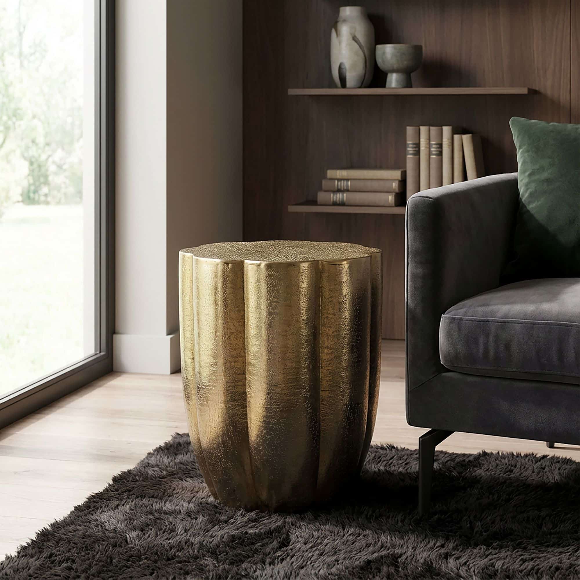 Beistelltisch Aluminium Gold 41cm Runder Anstelltisch Metall - Dekotisch Alu modern - Wohnzimmertisch klein - Design Couchtisch Sofatisch Handmade