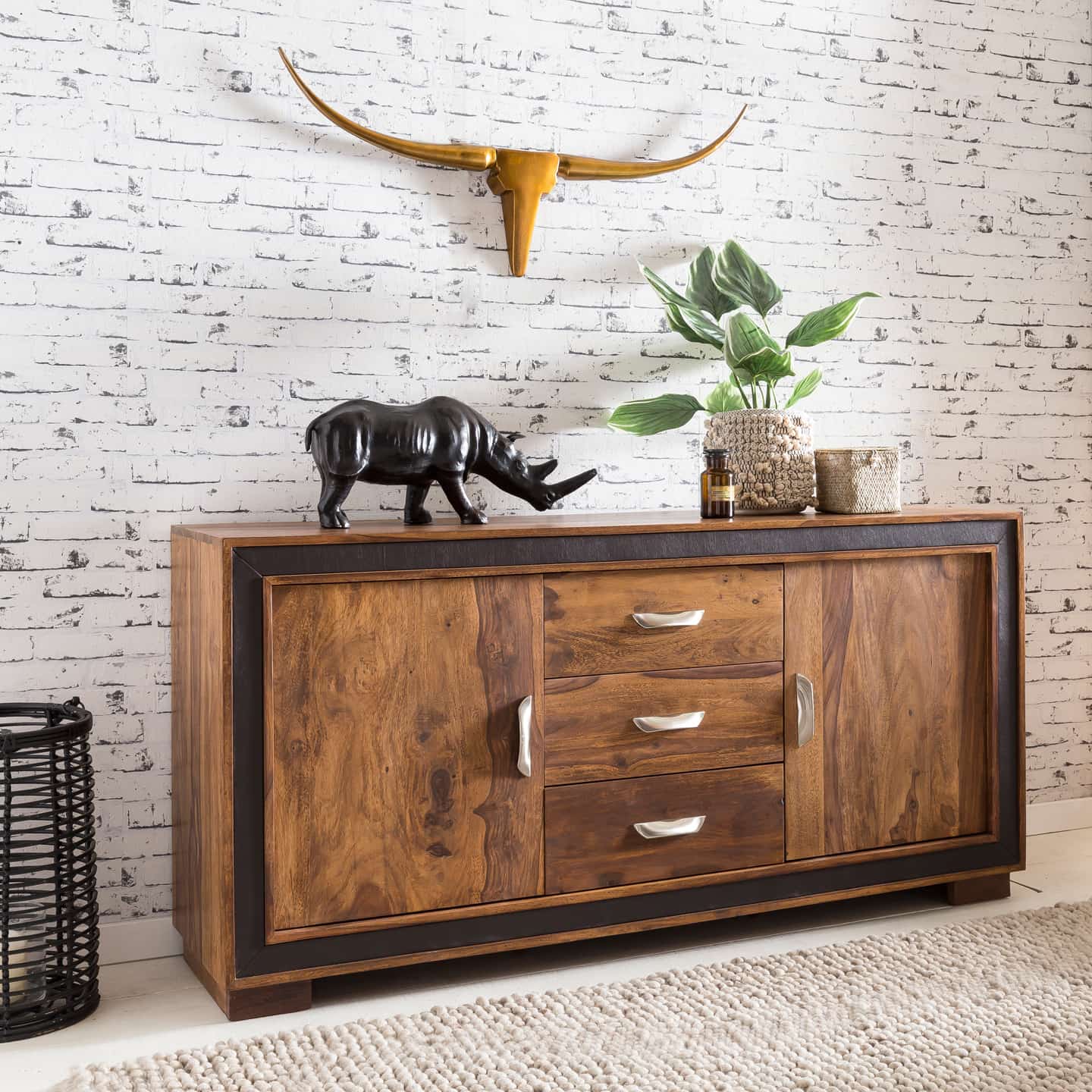 44743-WOHNLING-Sideboard-Sheesham-mit-Kunstleder-_6adXMf9U2AhC4i Design Sideboard Sheesham Massivholz mit Kunstleder 160x44x80 cm