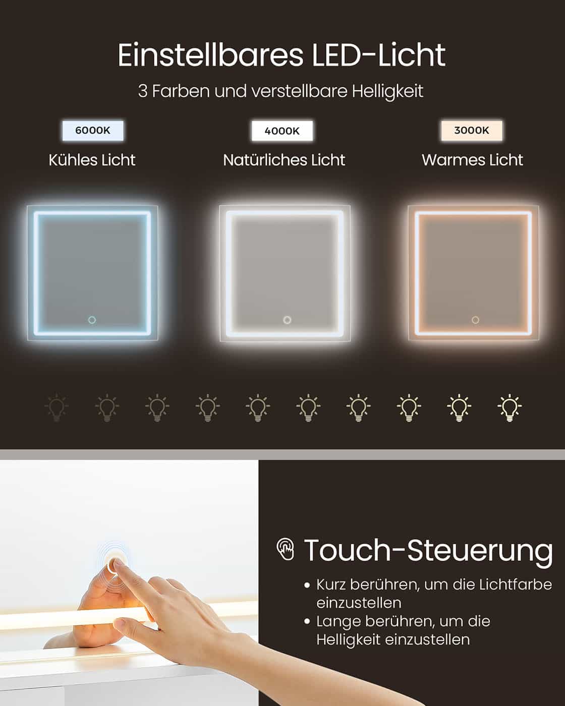 Schminktisch mit LED-Beleuchtung 90 cm breit Schminktisch mit LED-Beleuchtung 90 cm breit