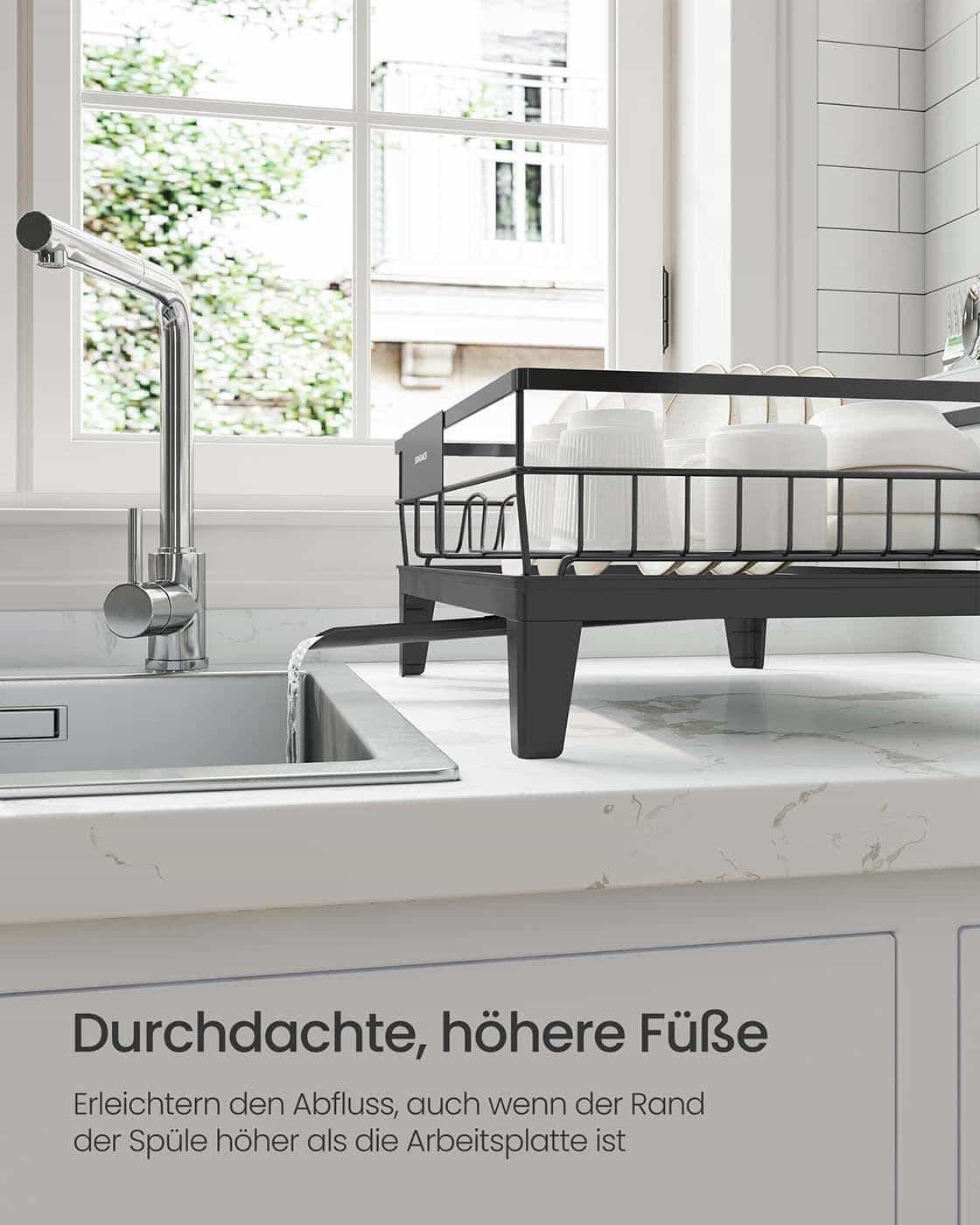 Geschirr-Abtropfgestell mit Auffangschale und Besteckhalter tintenschwarz