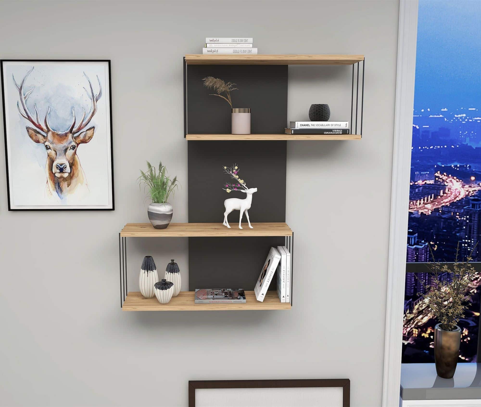 Destan - anthrazit, Pine - Wandregal Destan - anthrazit, Pine - Wandregal