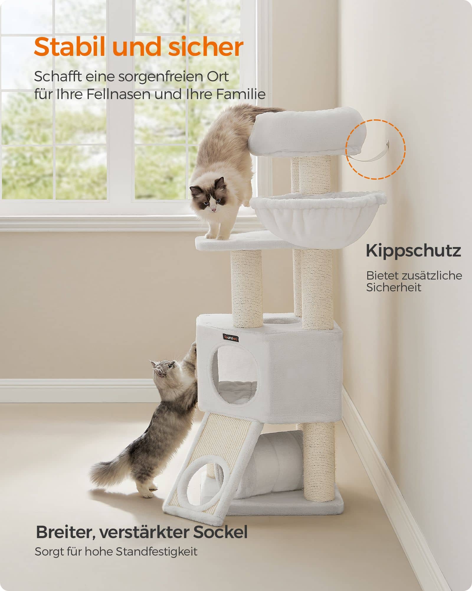 Kratzbaum mit Höhlen 50 x 50 x 141 cm cremeweiß Kratzbaum mit Höhlen 50 x 50 x 141 cm cremeweiß