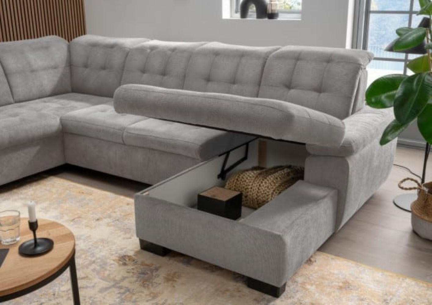 Gemütliche Wohnlandschaft Attentione von Benformato mit Schlaffunktion und Bettkasten Gemütliche Wohnlandschaft Attentione von Benformato mit Schlaffunktion und Bettkasten