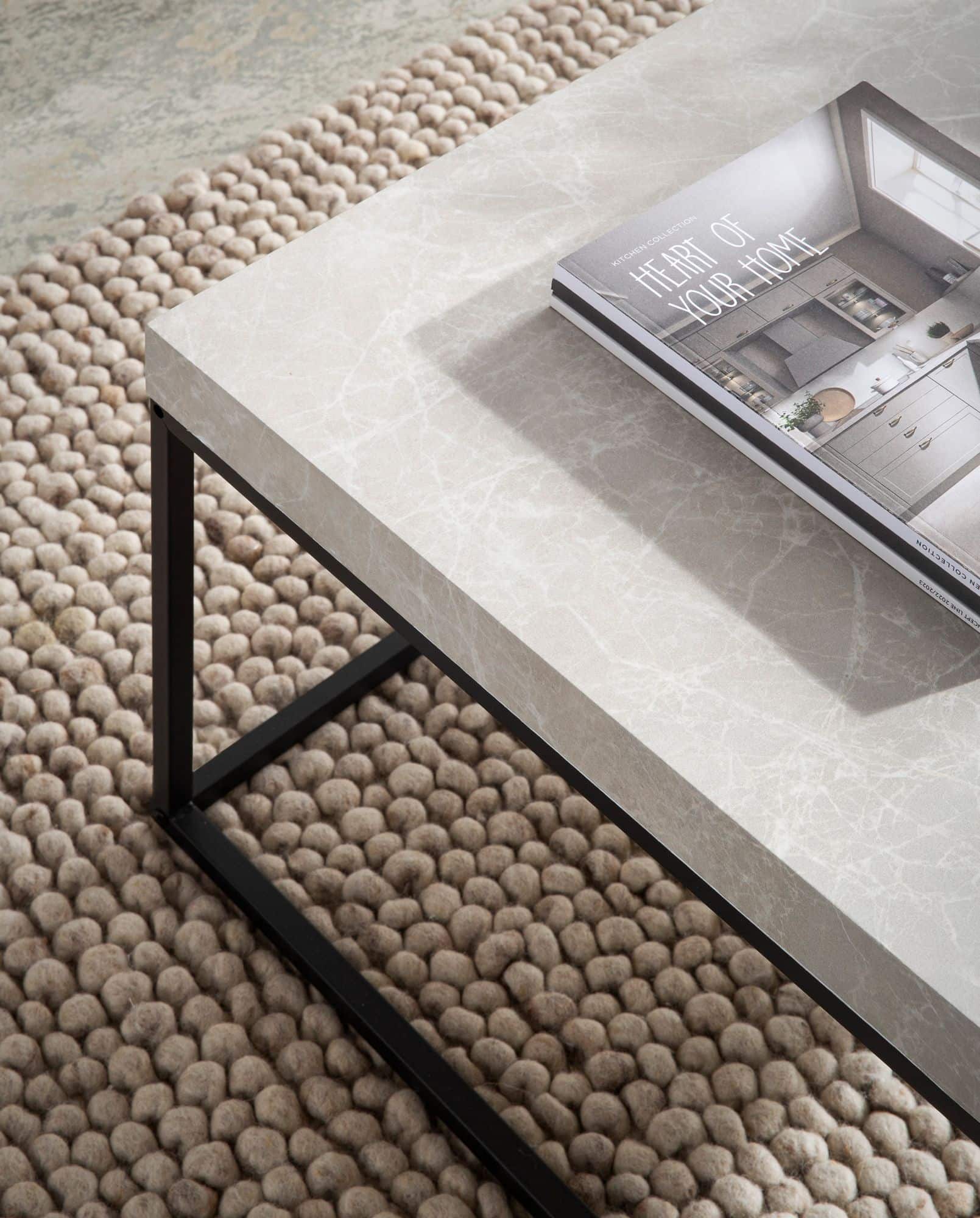 Couchtisch 60x60x38 cm Sandfarben Sofatisch in Stein-Optik Modern