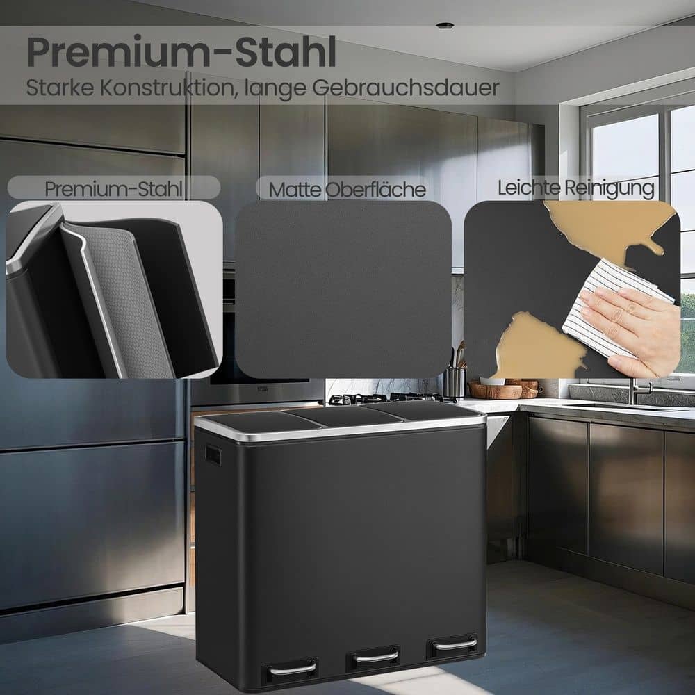 Mülleimer Küche, 3 x 18 L, Mülltrennsystem 3 Fächer