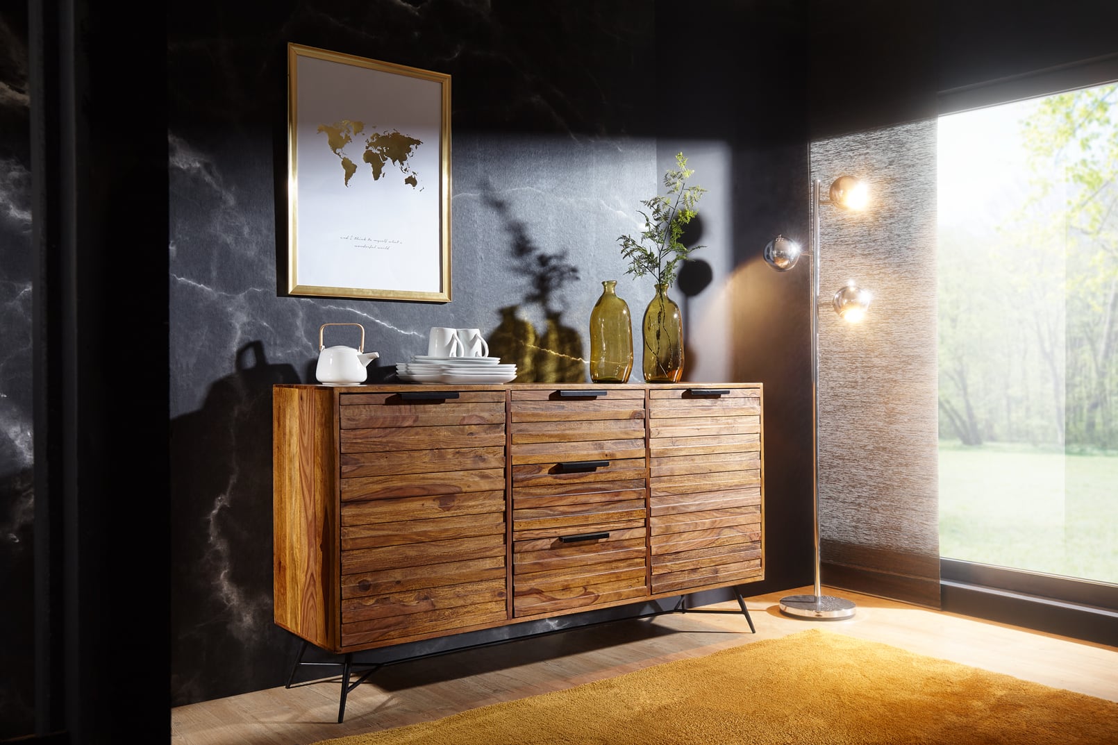Design Sideboard NISHAN 160 x 40 x 88 cm Sheesham Massiv Holz Design Sideboard NISHAN 160 x 40 x 88 cm Sheesham Massiv Holz