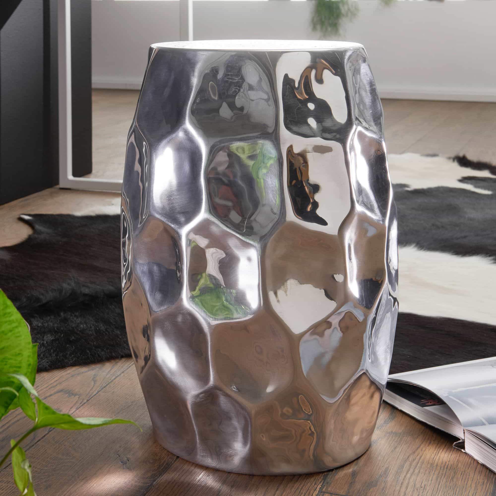 46284-WOHNLING-Sitzhocker-30x30x46-cm-Aluminium-Sil4dR0orObFImKU Beistelltisch 30x47x30cm Aluminium Silber Dekotisch orientalisch rund