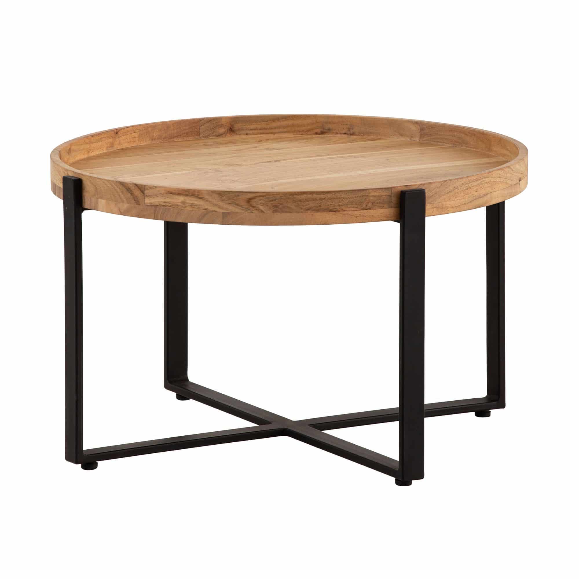 Couchtisch 60x60x36 cm Akazie Massivholz Metall Hellbraun Sofatisch Rund Couchtisch 60x60x36 cm Akazie Massivholz Metall Hellbraun Sofatisch Rund