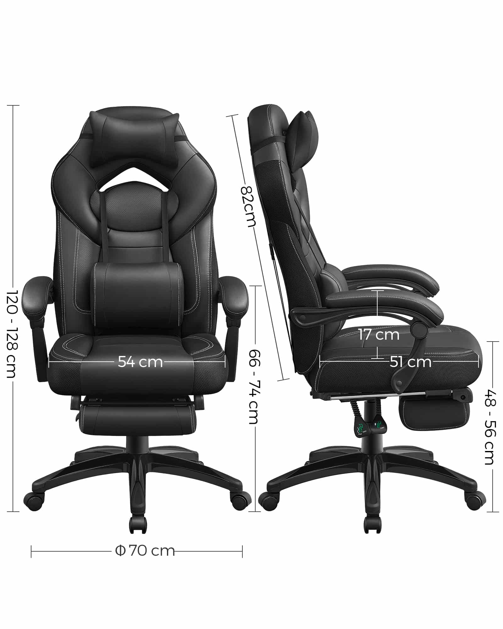 Gamingstuhl mit Fußstütze und Kopfstütze Schwarz-B34OBG077B01 Gamingstuhl mit Fußstütze und Kopfstütze Schwarz-B34OBG077B01