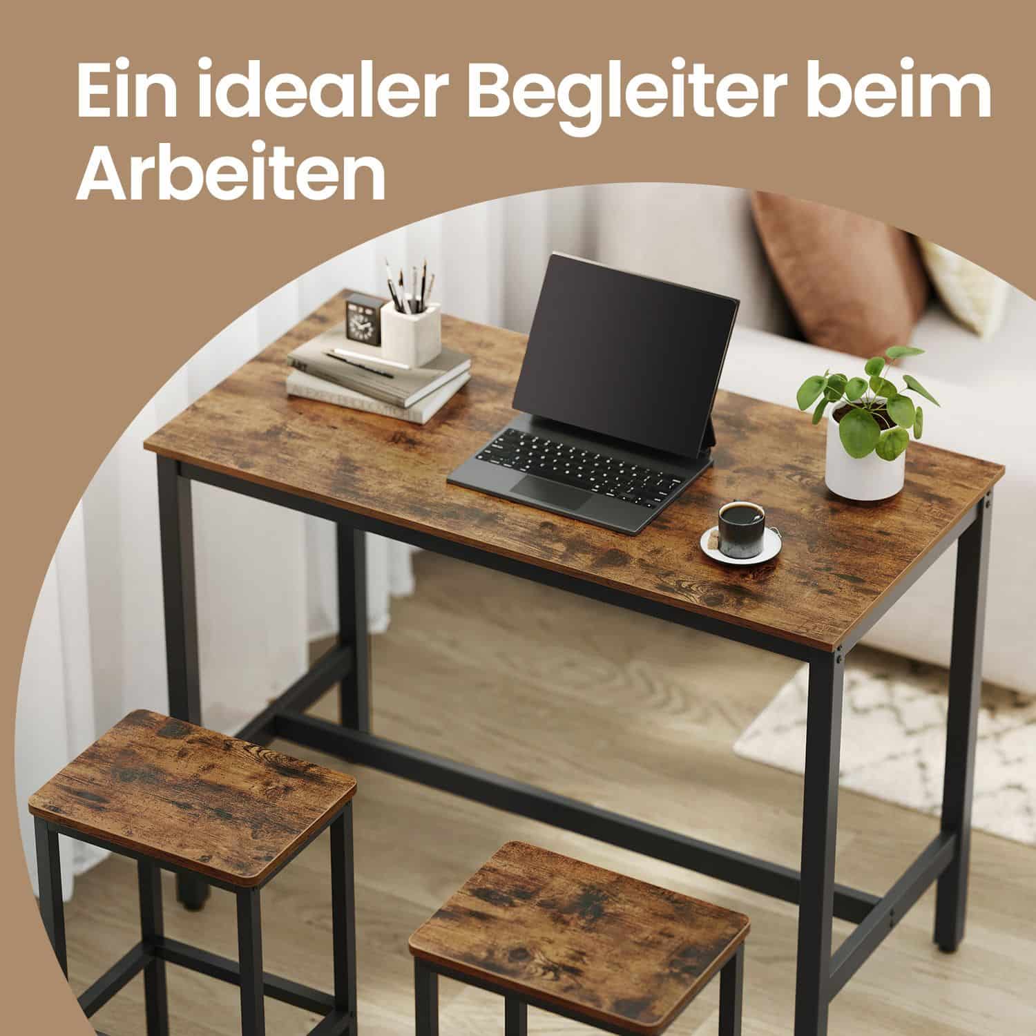 Industrial Look Stehtisch mit 2 Barhockern Industrial Look Stehtisch mit 2 Barhockern