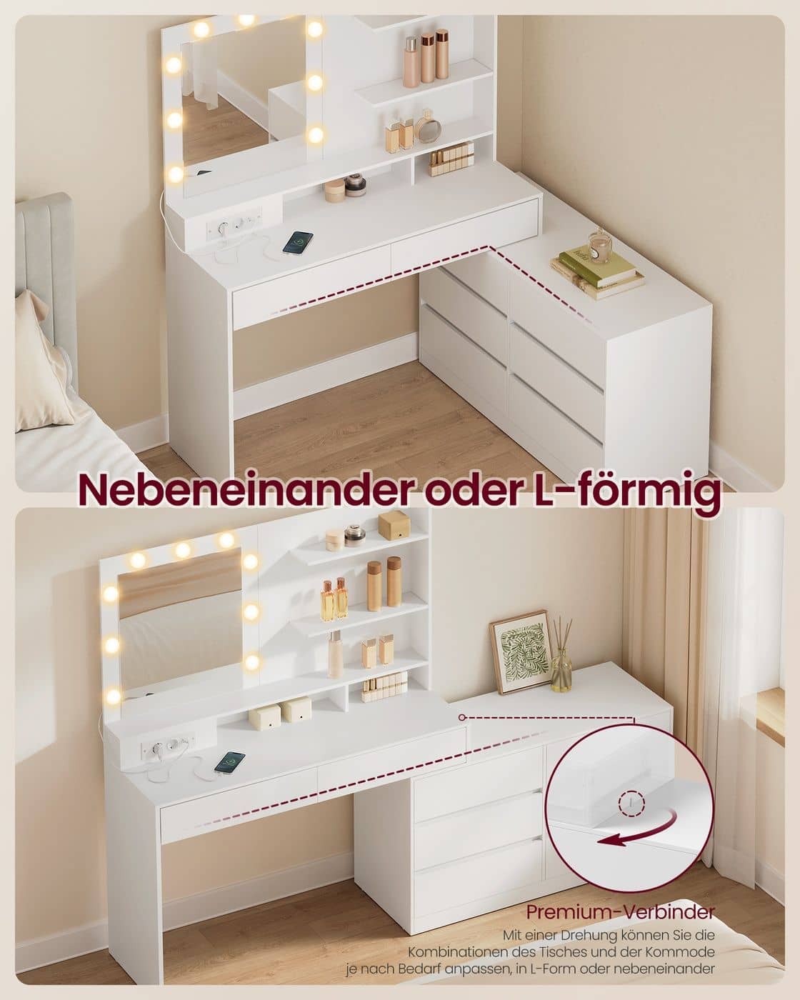 Kailyn Kollektion - Schminktisch mit Spiegel und LED-Beleuchtung Kailyn Kollektion - Schminktisch mit Spiegel und LED-Beleuchtung